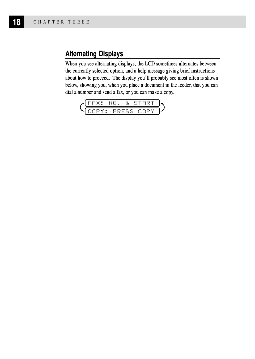 Brother FAX 255 owner manual Alternating Displays, Fax No. & Start Copy Press Copy 