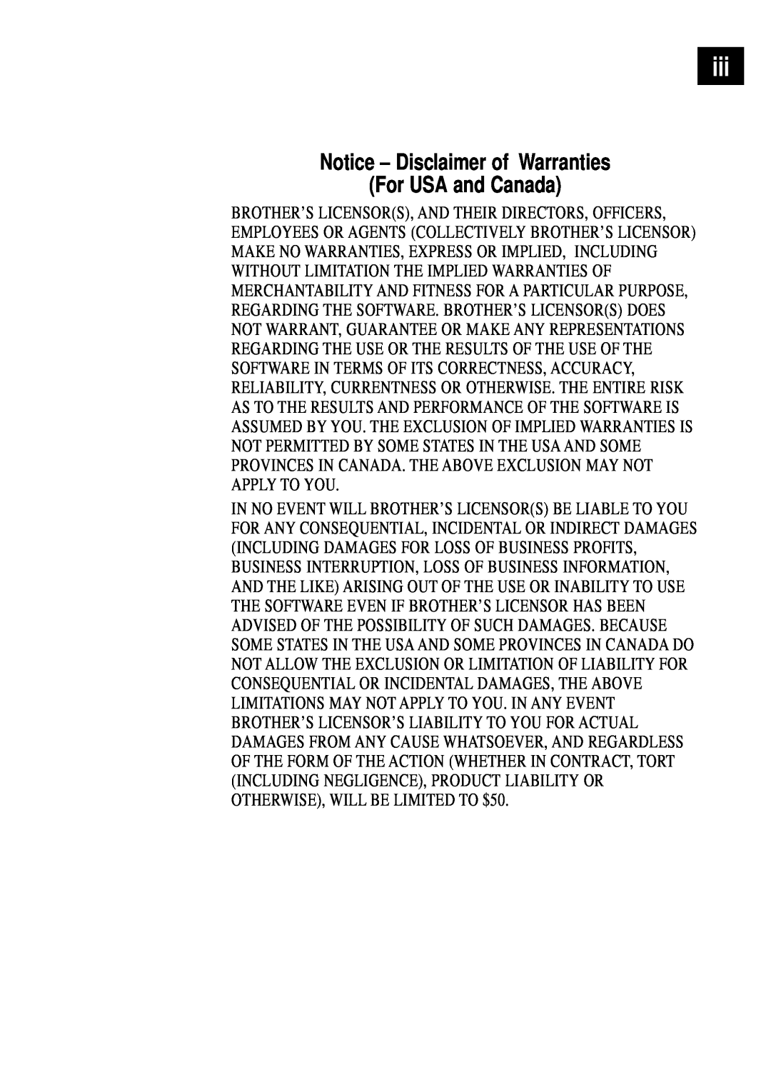 Brother FAX 255 owner manual Notice - Disclaimer of Warranties For USA and Canada 