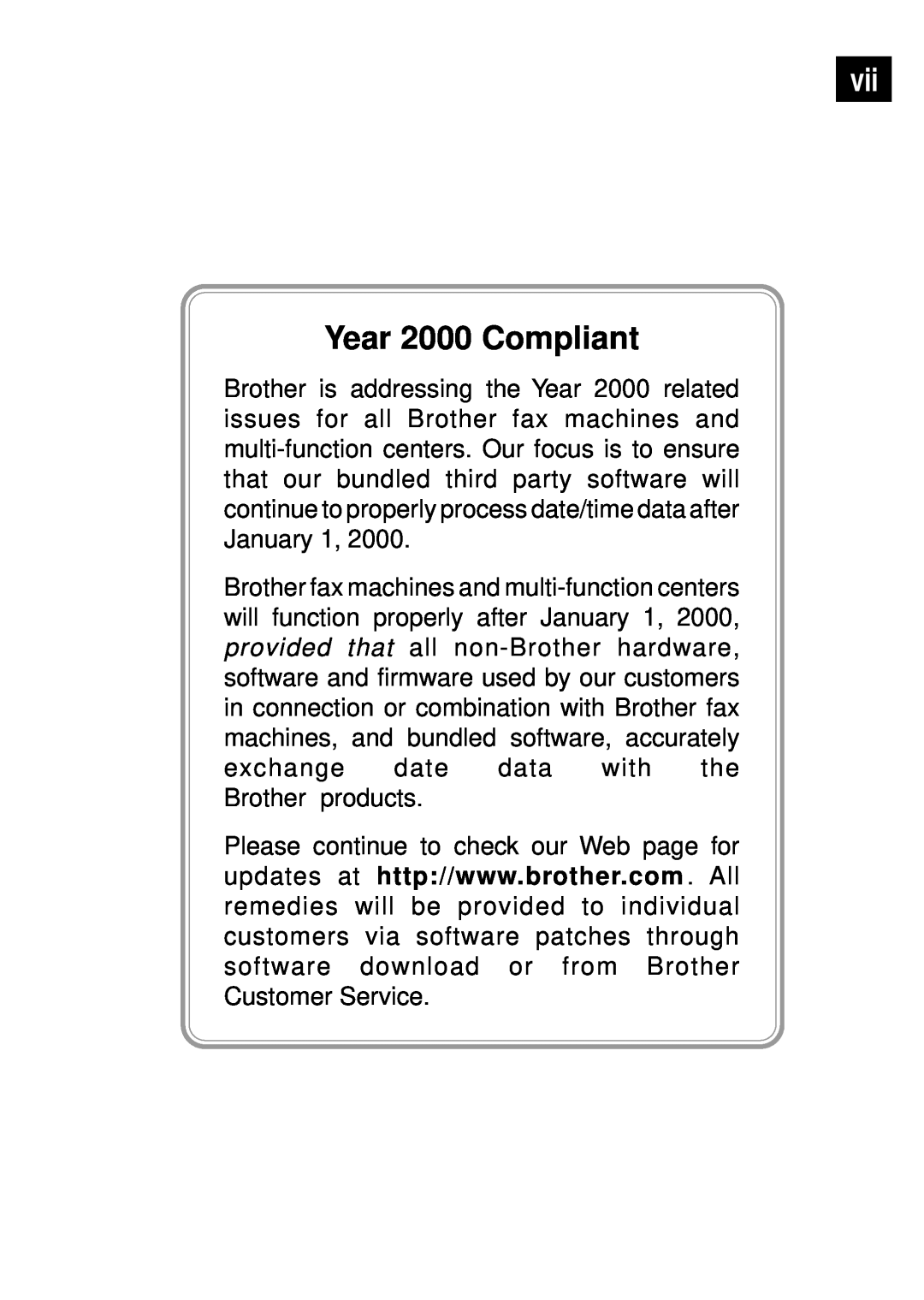 Brother FAX 255 owner manual Year 2000 Compliant 