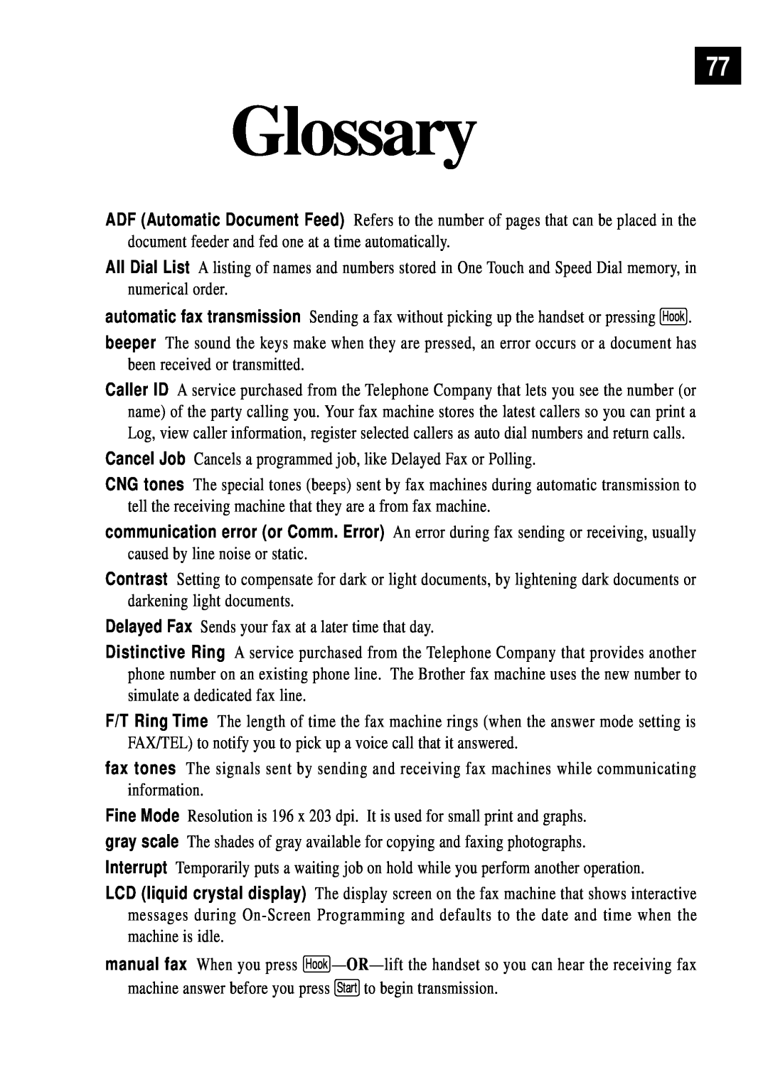 Brother FAX 255 owner manual Glossary 