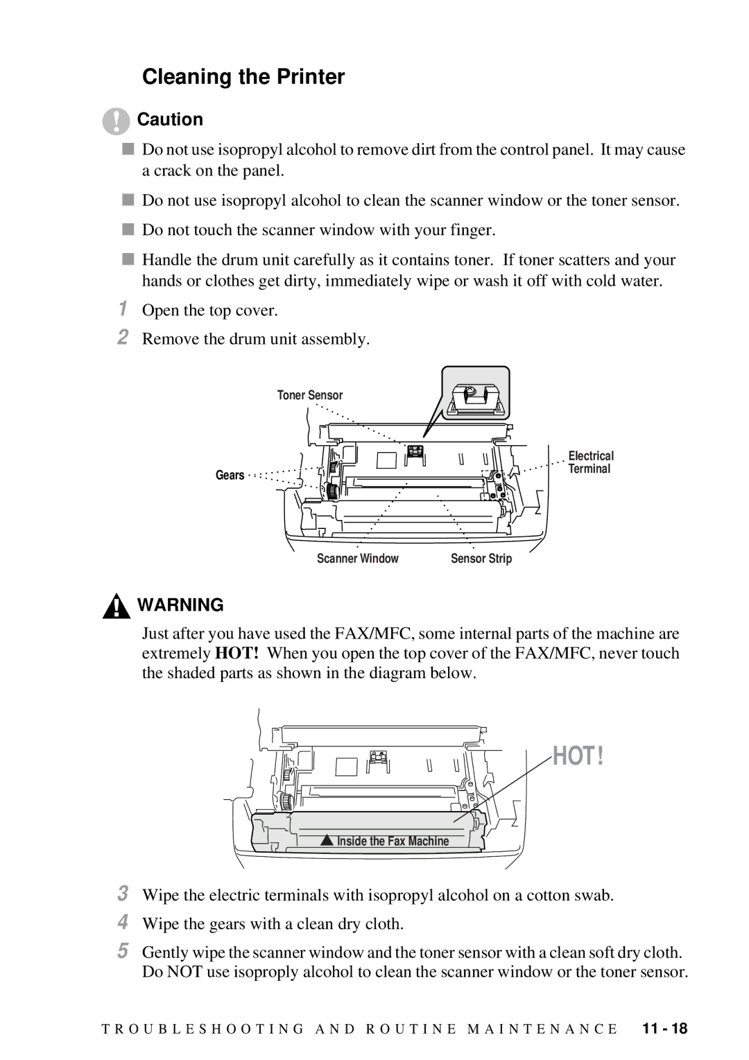 Brother MFC 4600, FAX 2600 manual Cleaning the Printer, Open the top cover Remove the drum unit assembly 