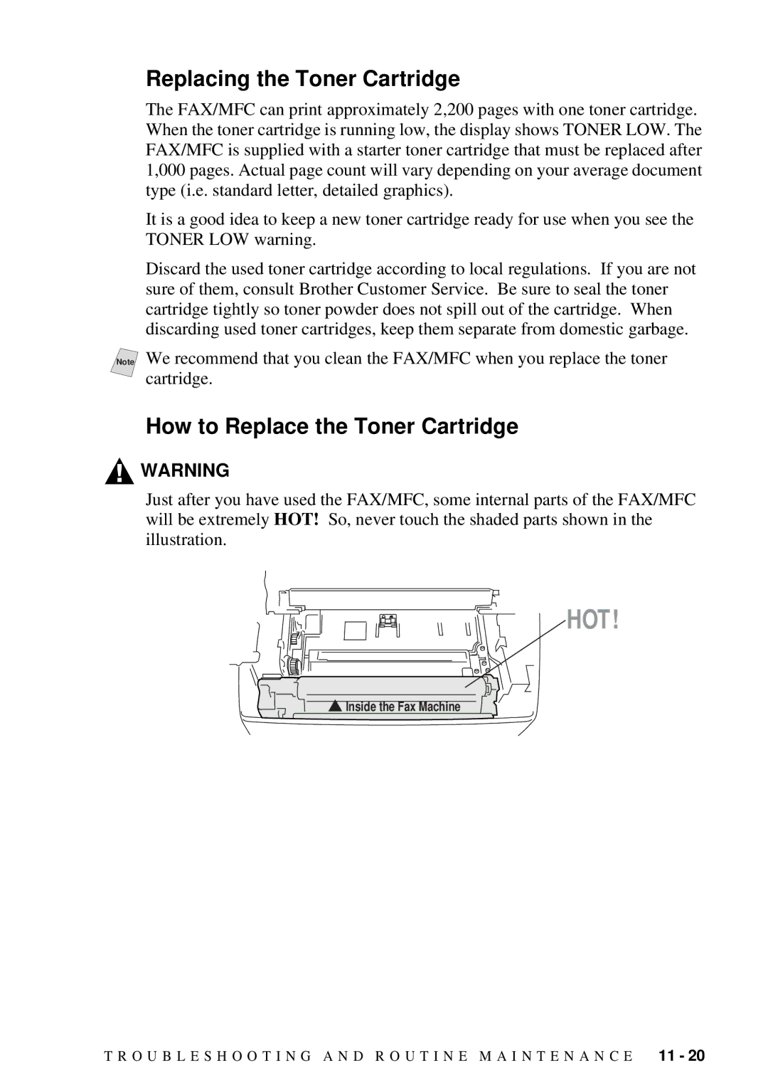 Brother MFC 4600, FAX 2600 manual Replacing the Toner Cartridge, How to Replace the Toner Cartridge 