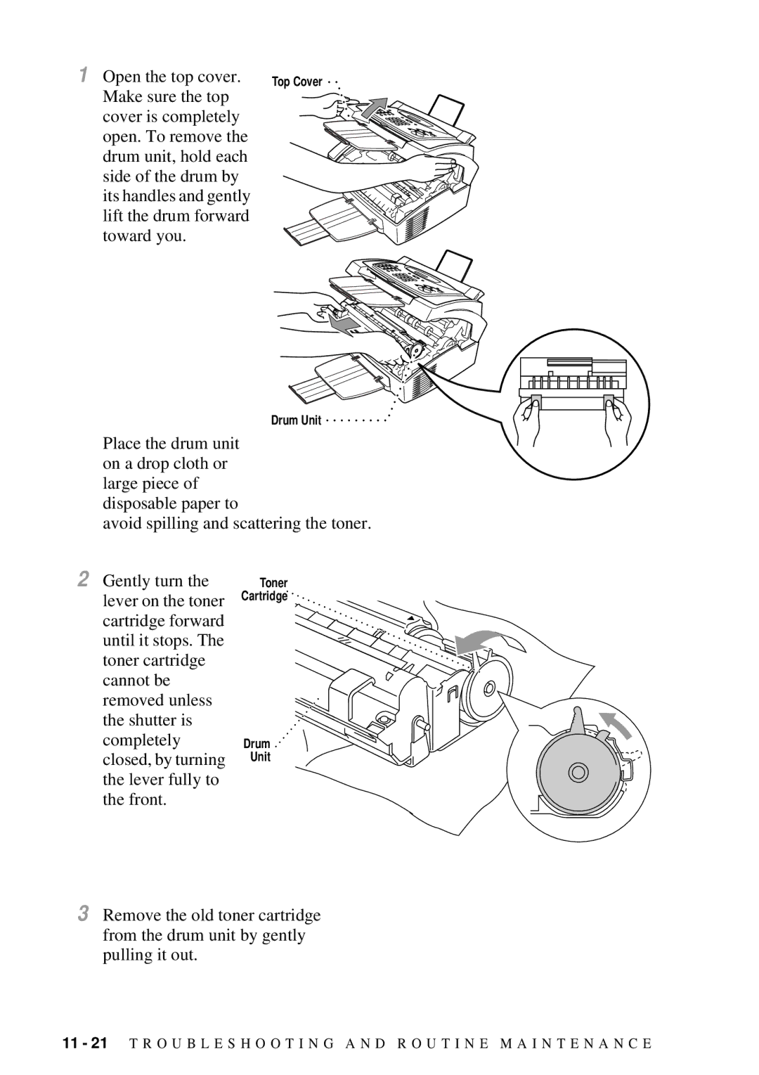 Brother FAX 2600, MFC 4600 manual Lever on the toner 