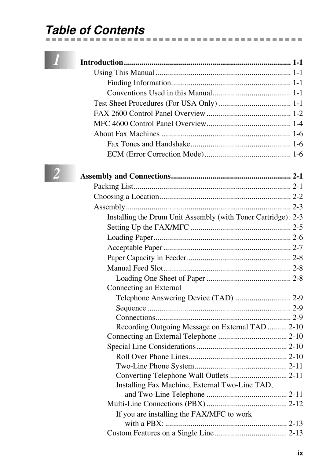 Brother MFC 4600, FAX 2600 manual Table of Contents 