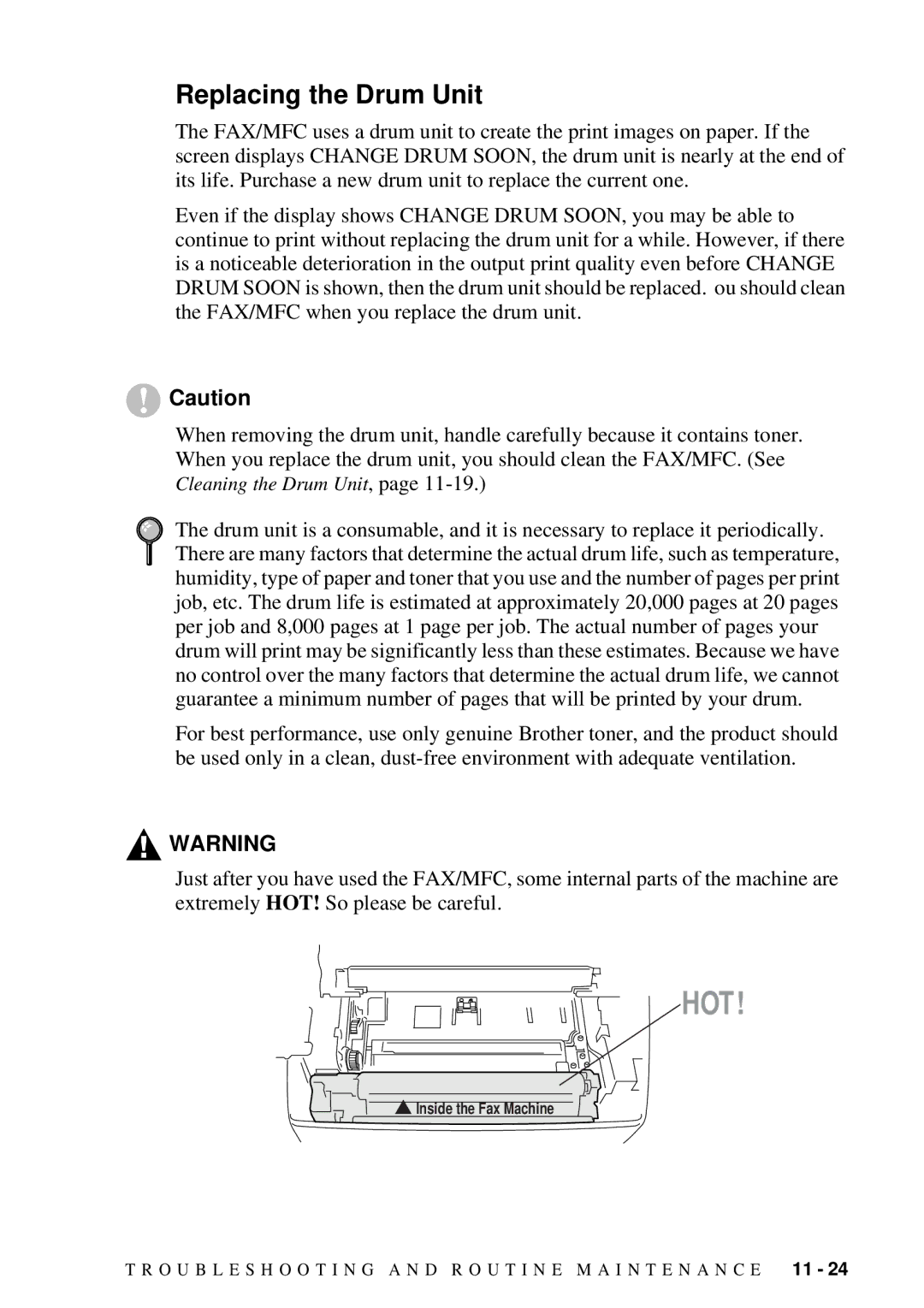 Brother MFC 4600, FAX 2600 manual Replacing the Drum Unit 