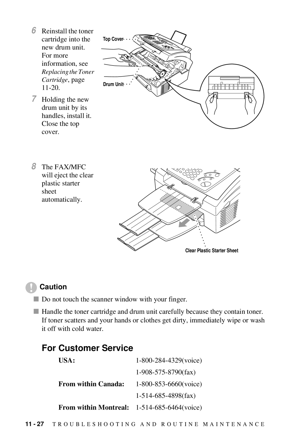 Brother FAX 2600, MFC 4600 manual For Customer Service, From within Montreal 1-514-685-6464voice 