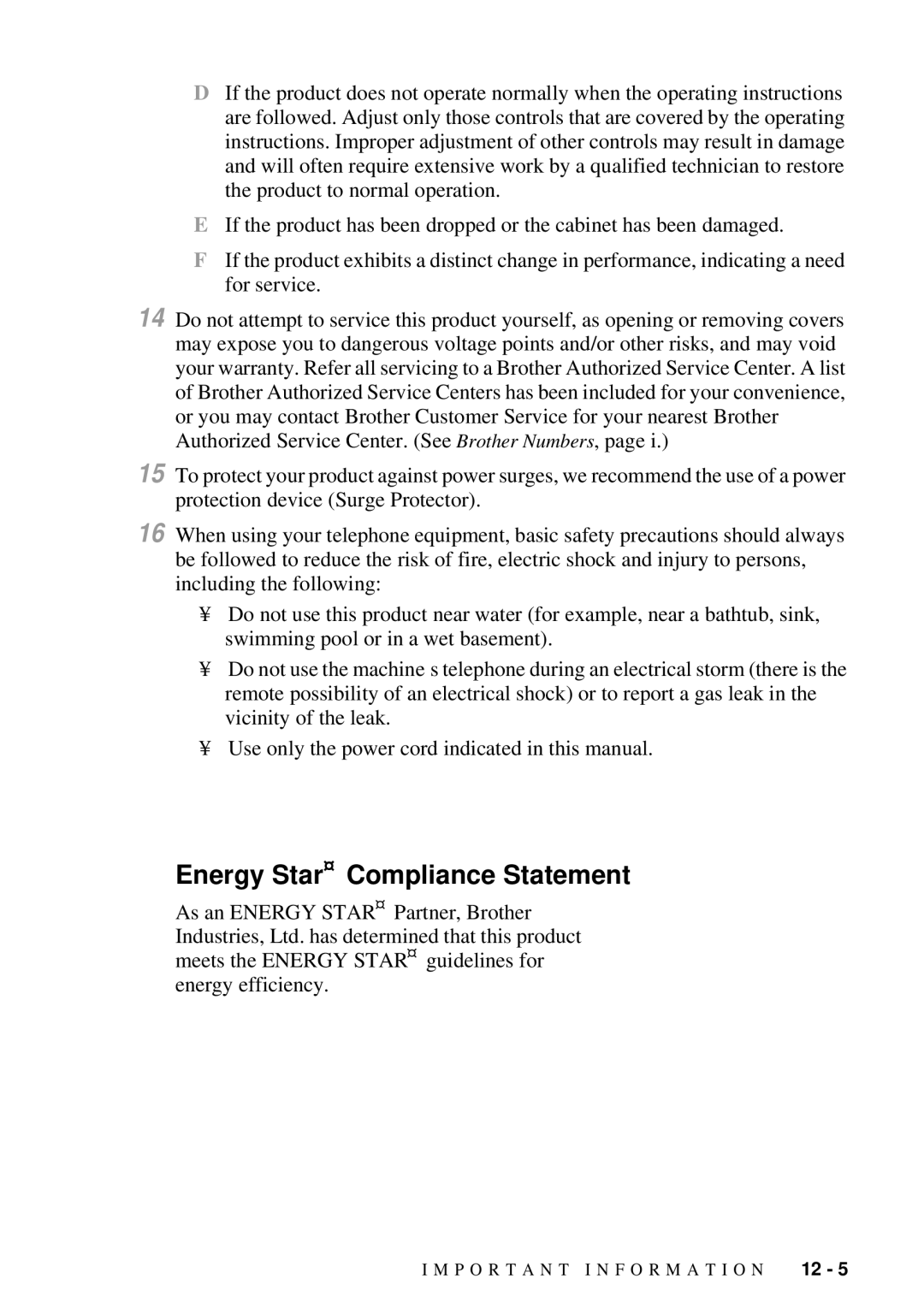 Brother MFC 4600, FAX 2600 manual Energy Star Compliance Statement 