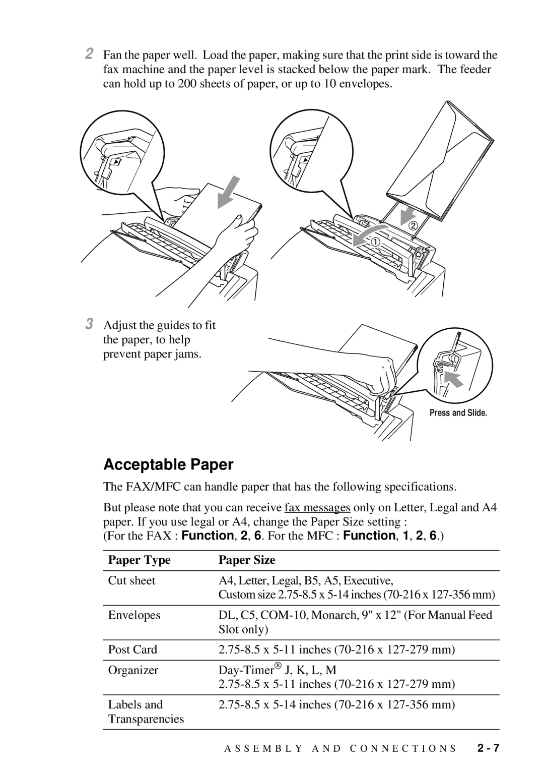 Brother MFC 4600, FAX 2600 manual Acceptable Paper, Paper Type Paper Size 