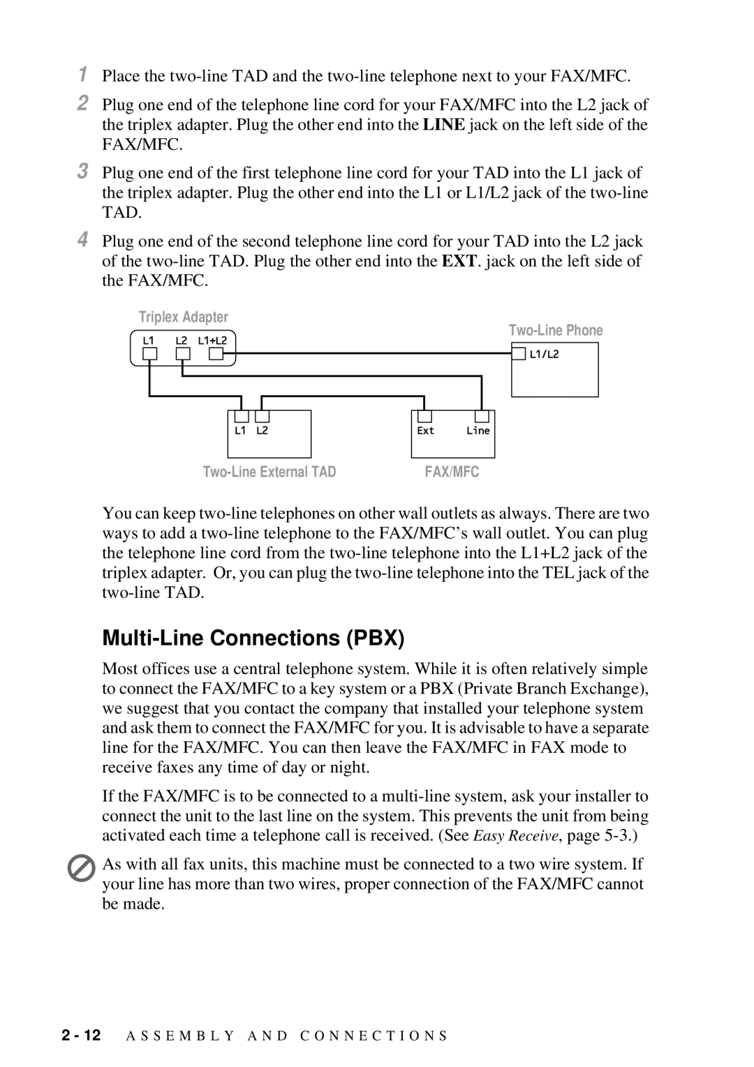 Brother FAX 2600, MFC 4600 manual Multi-Line Connections PBX 