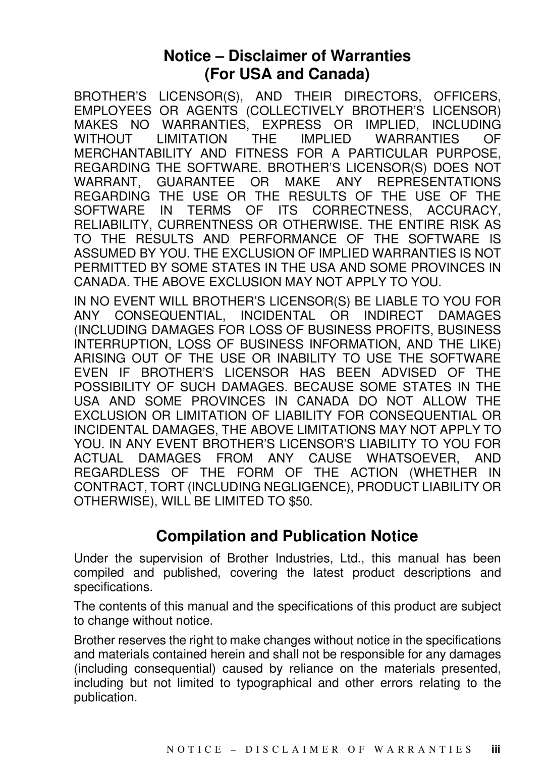 Brother MFC 4600, FAX 2600 manual For USA and Canada, Compilation and Publication Notice 