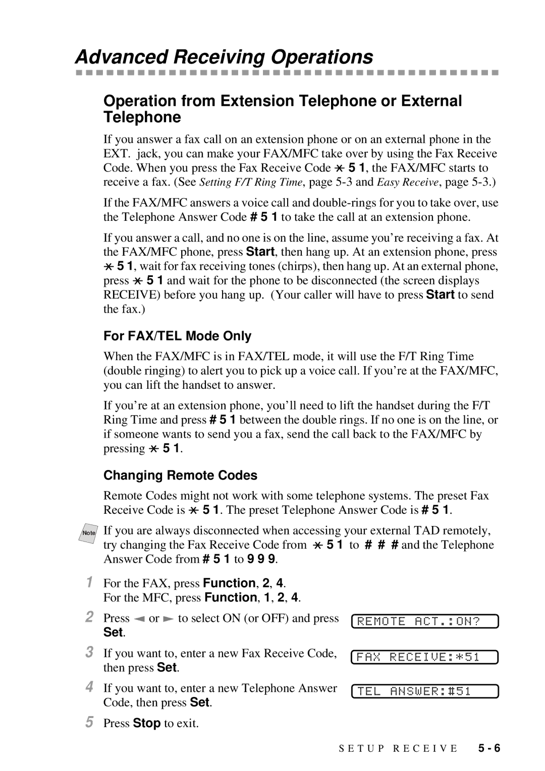 Brother MFC 4600, FAX 2600 manual Advanced Receiving Operations, Operation from Extension Telephone or External Telephone 