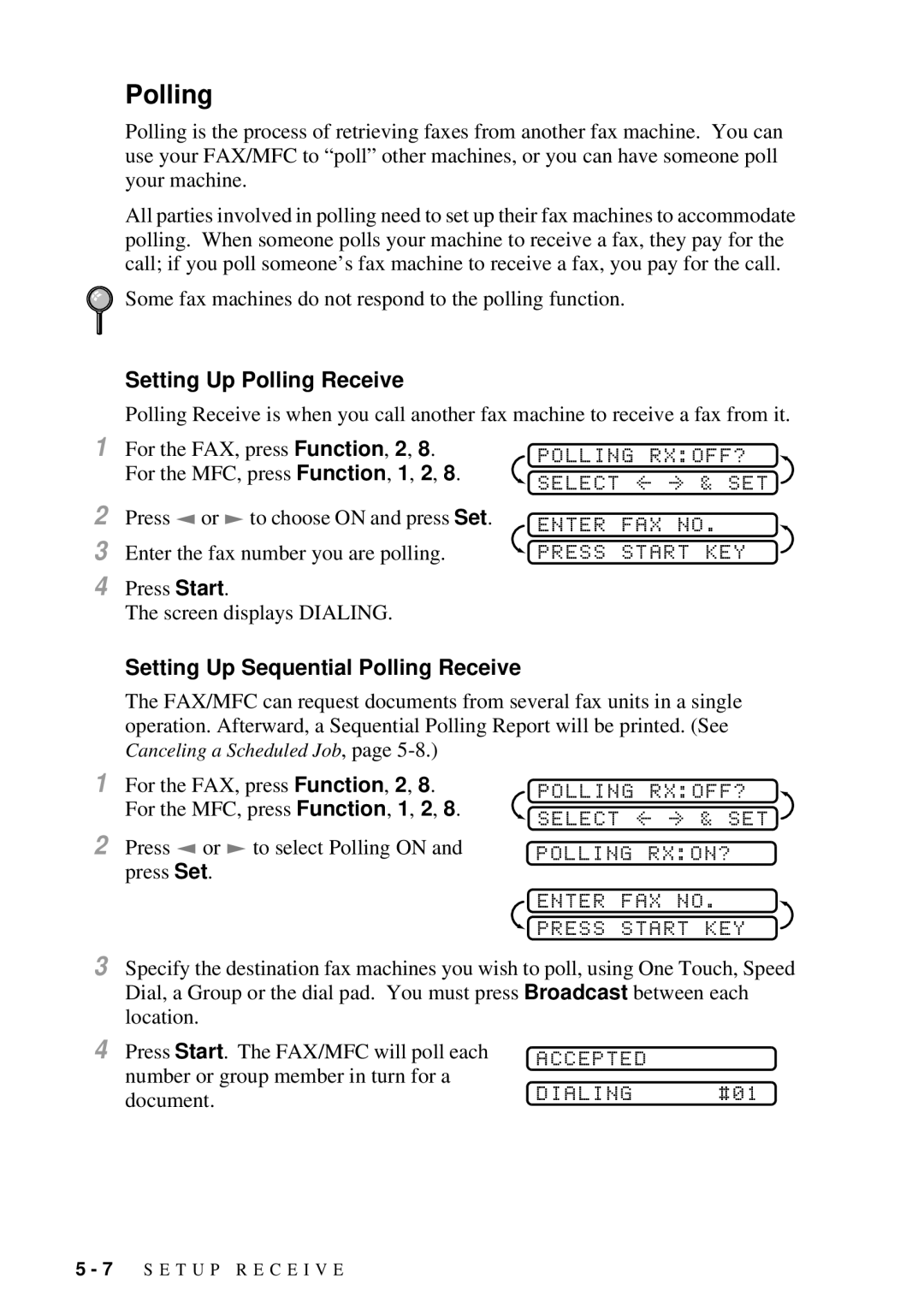 Brother FAX 2600, MFC 4600 manual Setting Up Polling Receive, Setting Up Sequential Polling Receive 