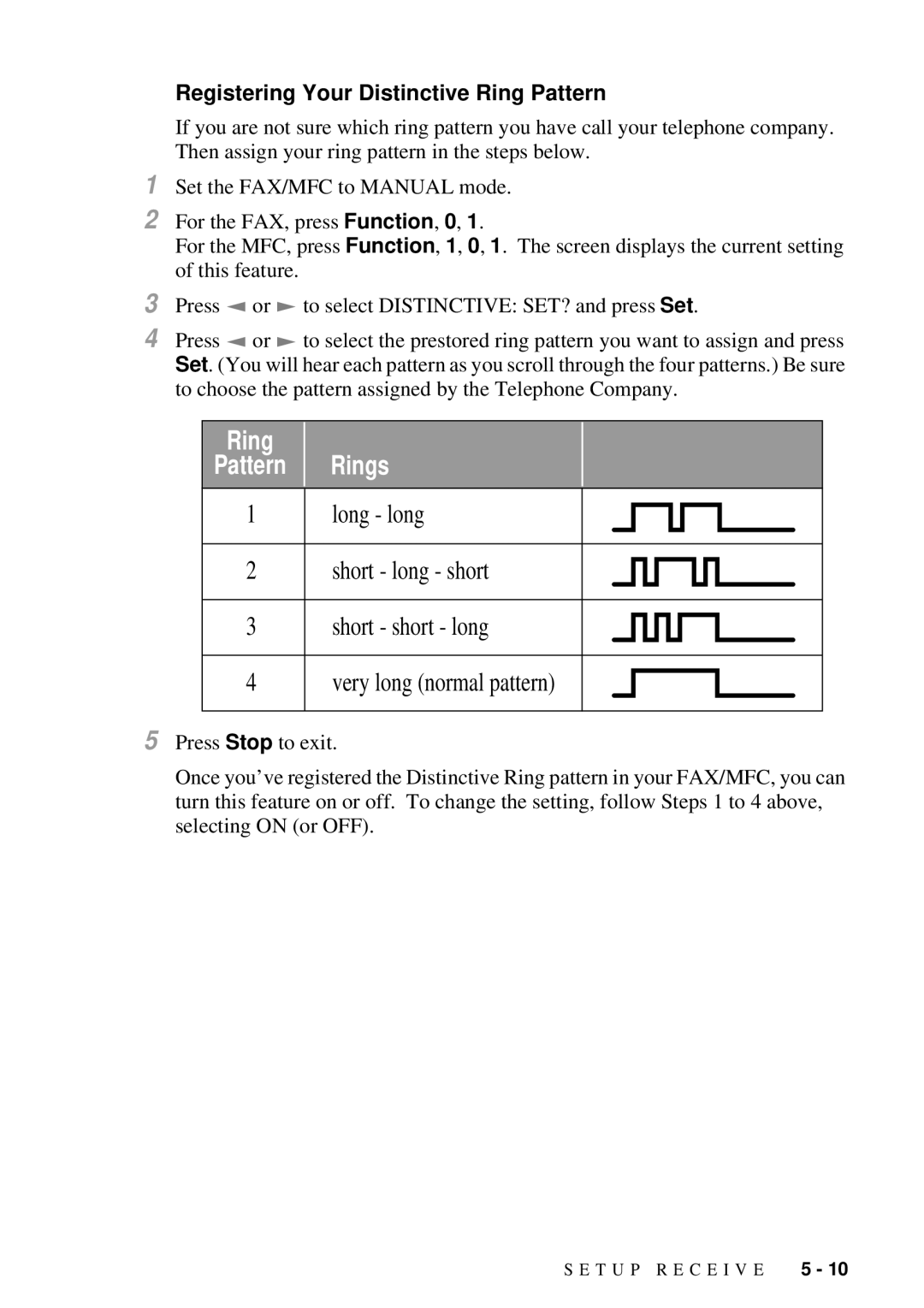 Brother MFC 4600, FAX 2600 manual Ring Pattern Rings 