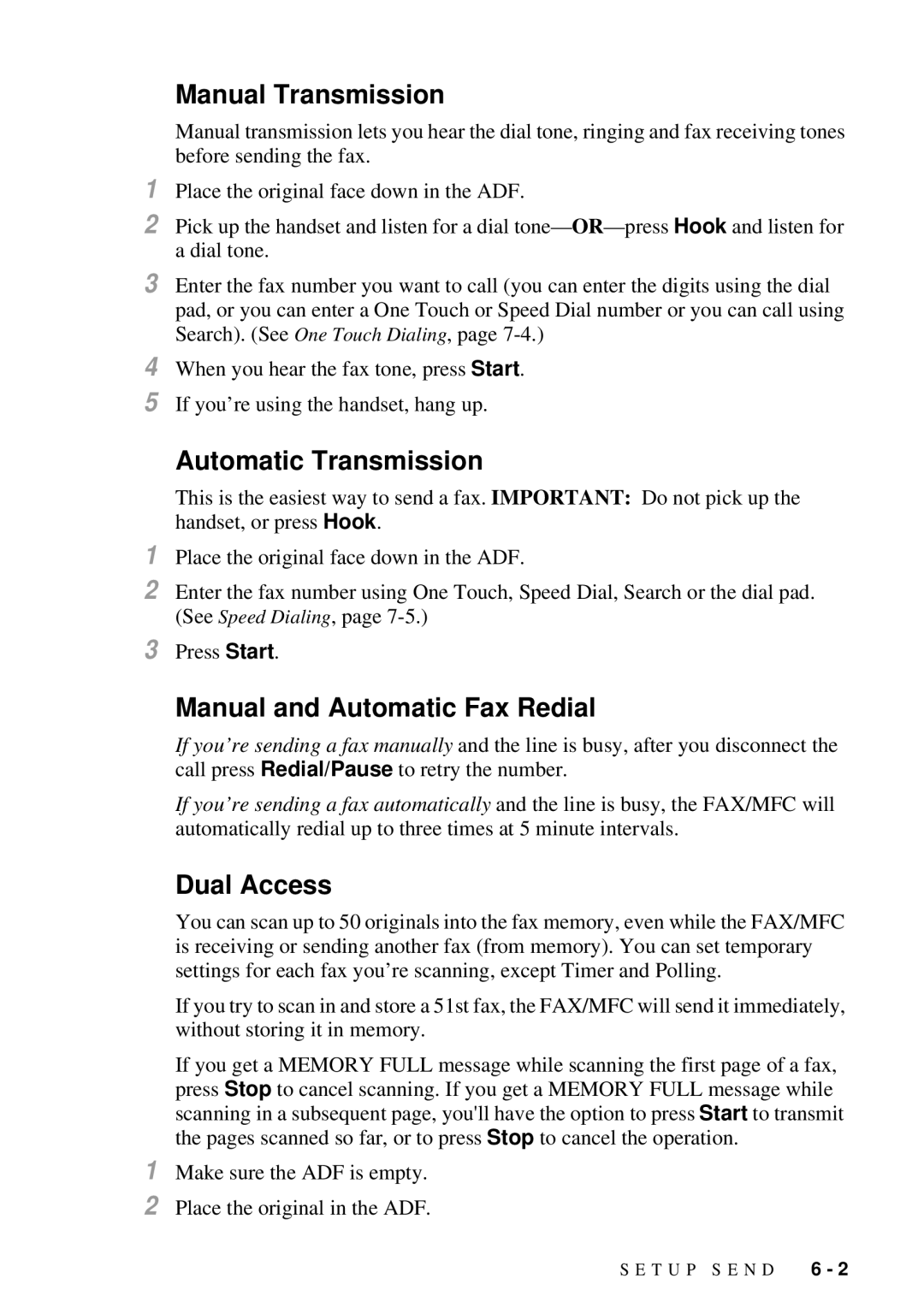 Brother MFC 4600, FAX 2600 manual Manual and Automatic Fax Redial, Dual Access 