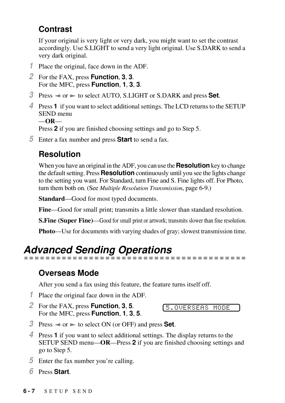 Brother FAX 2600, MFC 4600 manual Resolution, Overseas Mode 