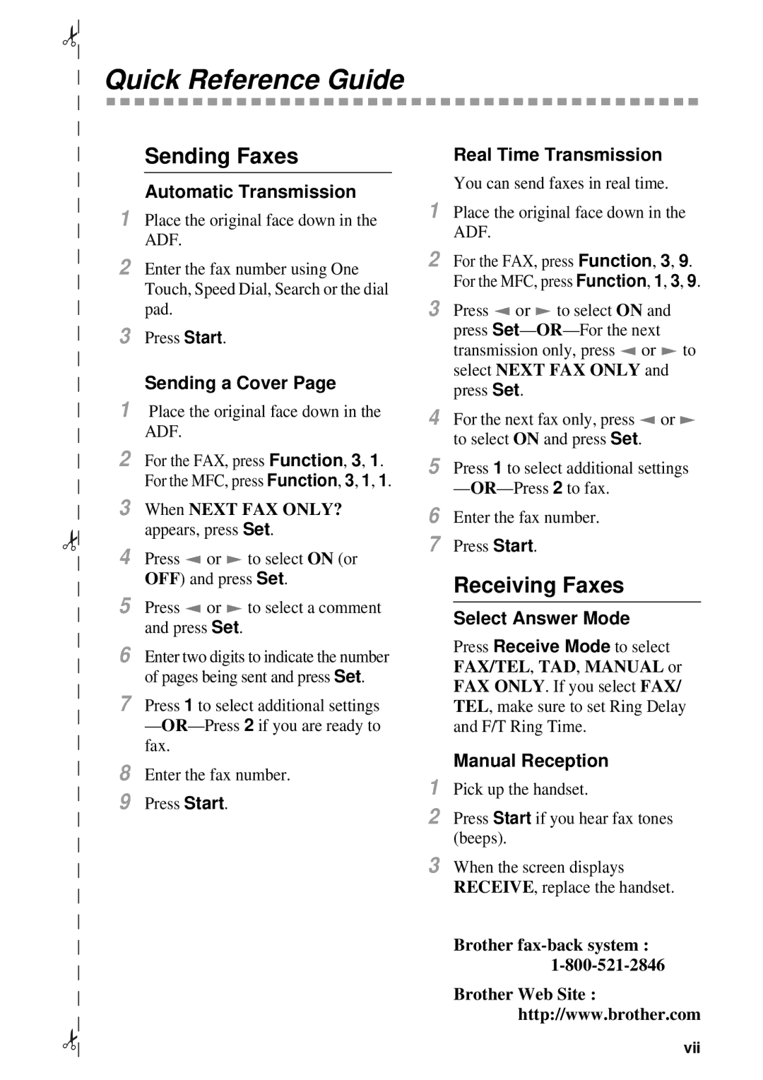 Brother MFC 4600, FAX 2600 manual Quick Reference Guide, Sending Faxes, Receiving Faxes 