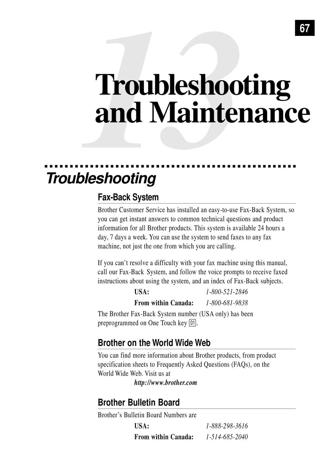 Brother FAX 275 owner manual Troubleshooting, Fax-Back System 