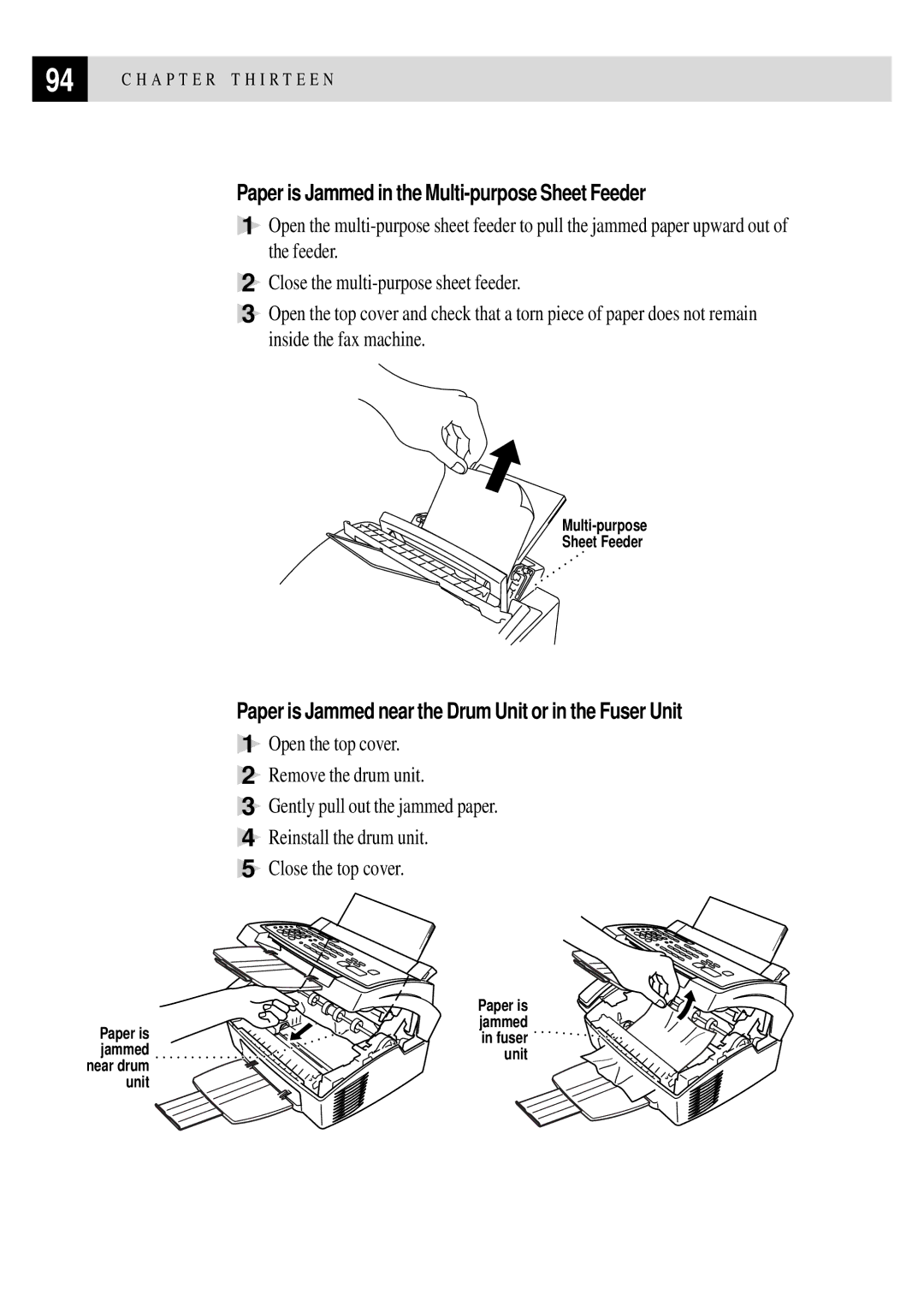 Brother FAX 2750, FAX 3750 manual Paper is Jammed in the Multi-purpose Sheet Feeder 