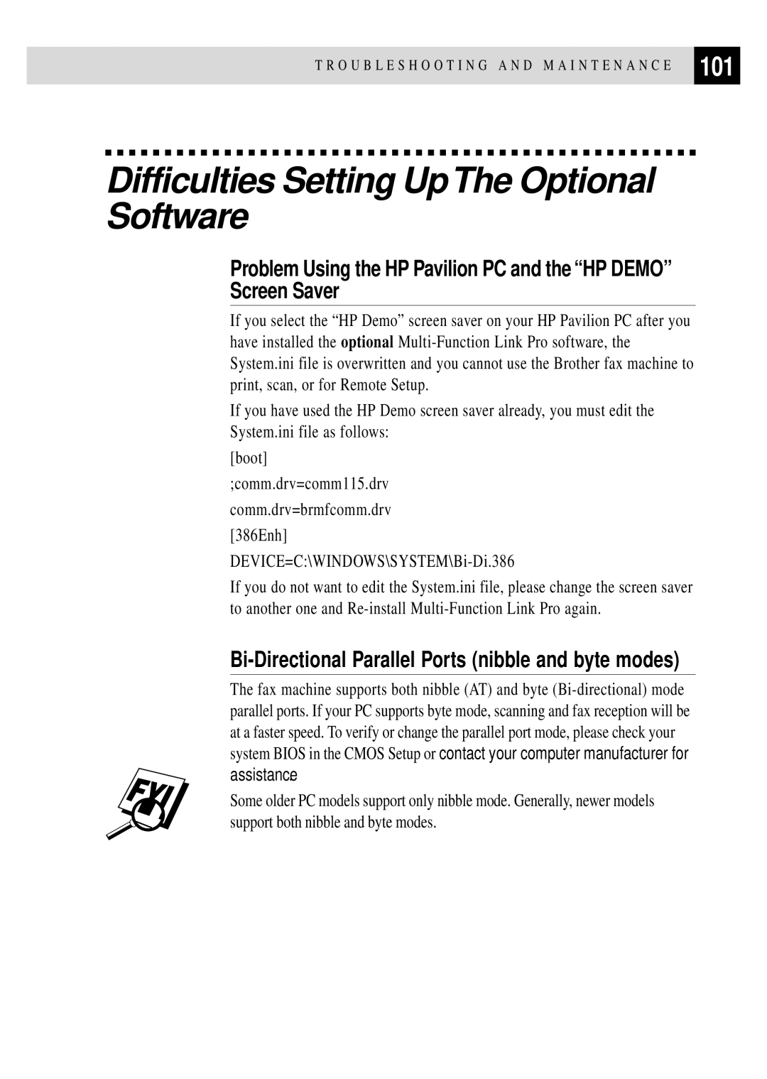 Brother FAX 3750, FAX 2750 manual Difficulties Setting UpThe Optional Software, 101, Screen Saver 