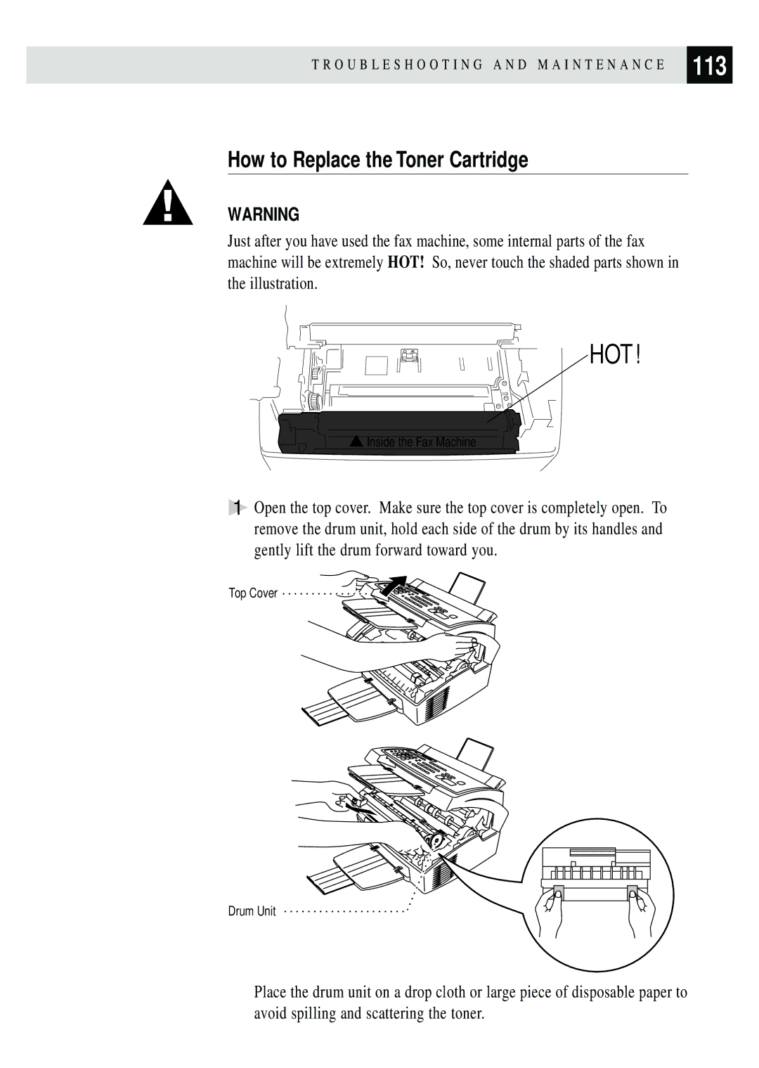 Brother FAX 3750, FAX 2750 manual 113, How to Replace the Toner Cartridge 