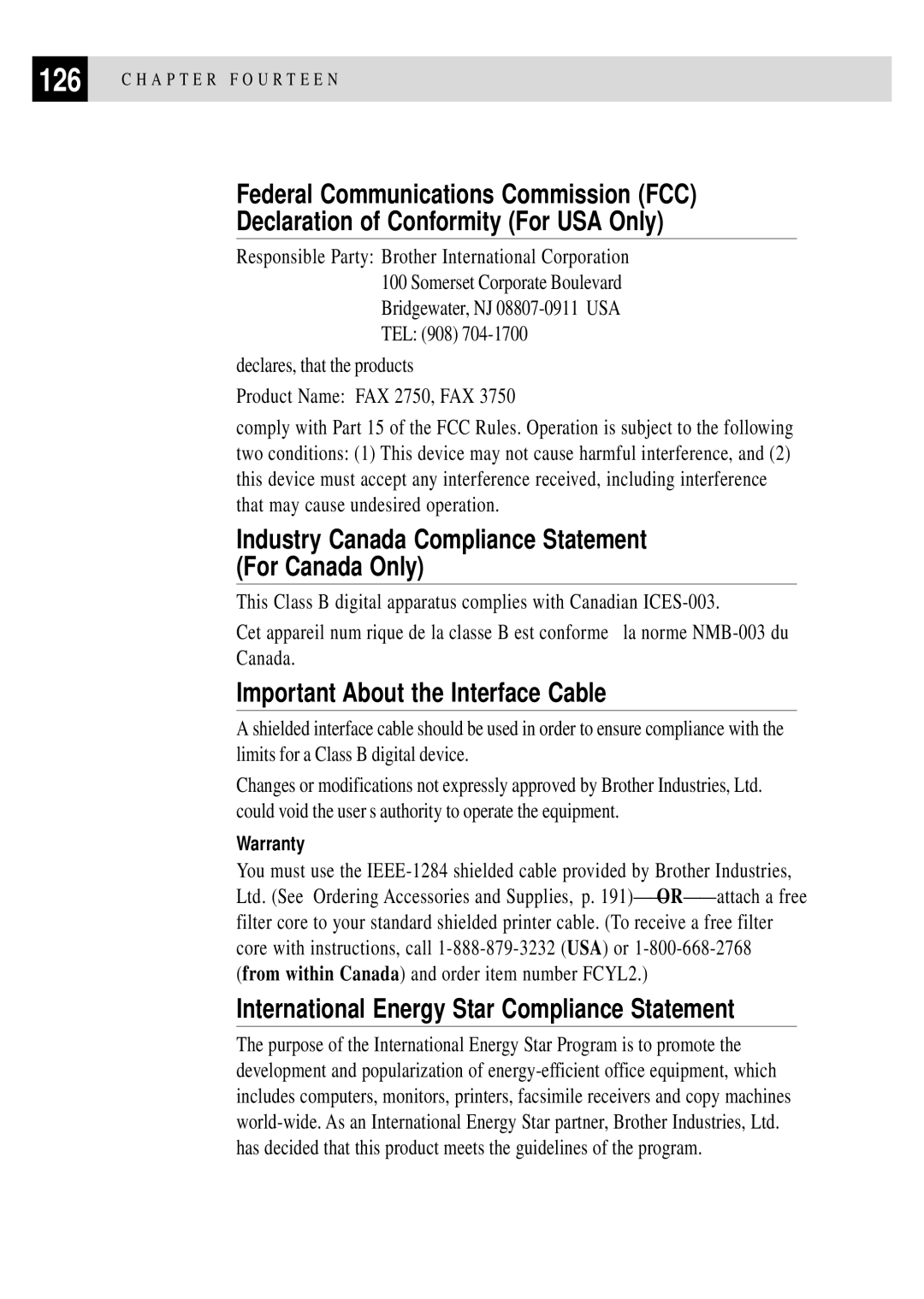 Brother FAX 2750, FAX 3750 manual Industry Canada Compliance Statement For Canada Only, Important-About the Interface Cable 