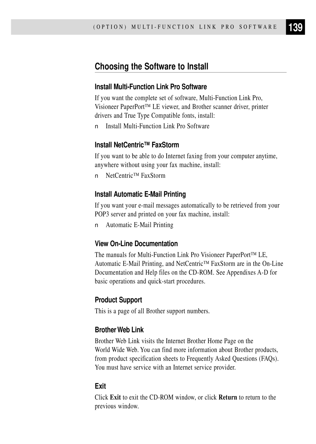 Brother FAX 3750, FAX 2750 manual 139, Choosing the Software to Install 