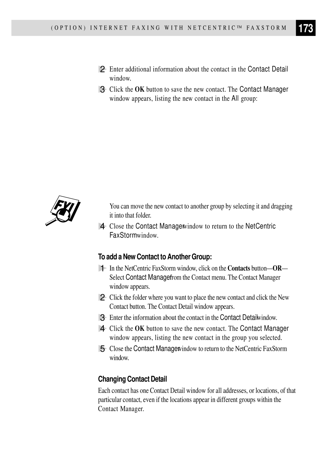 Brother FAX 3750, FAX 2750 manual 173, To add a New Contact to Another Group, Changing Contact Detail 