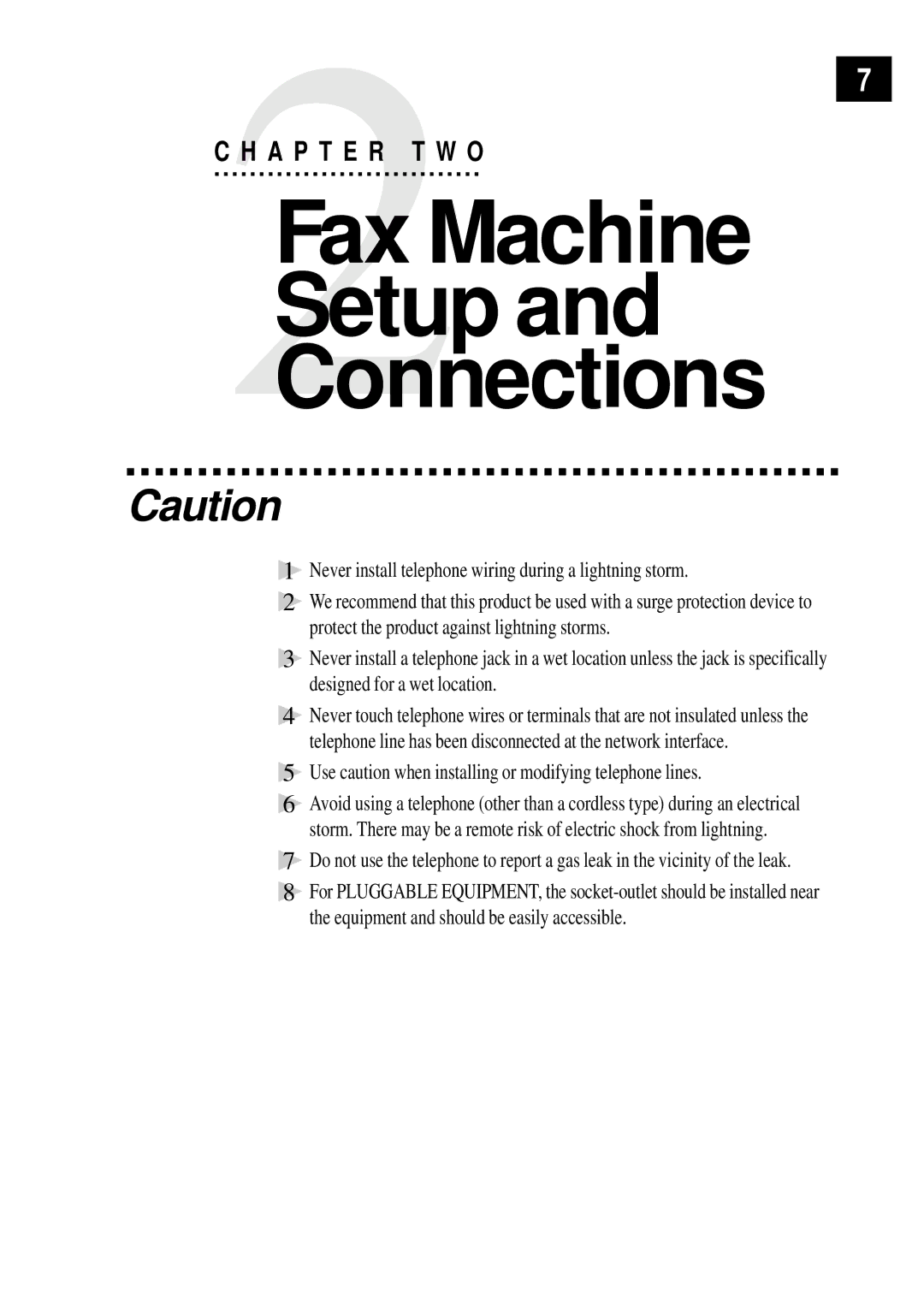 Brother FAX 3750, FAX 2750 manual Never install telephone wiring during a lightning storm 