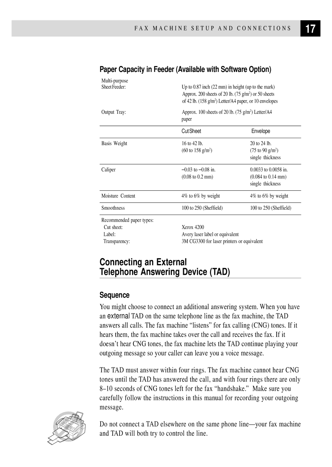 Brother FAX 3750, FAX 2750 manual Connecting an External Telephone Answering Device TAD, Sequence 