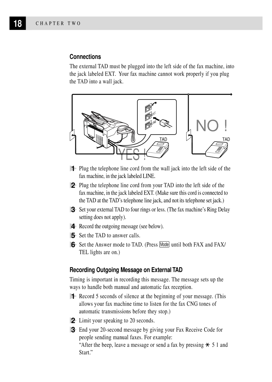 Brother FAX 2750, FAX 3750 manual Connections, Recording Outgoing Message on External TAD 