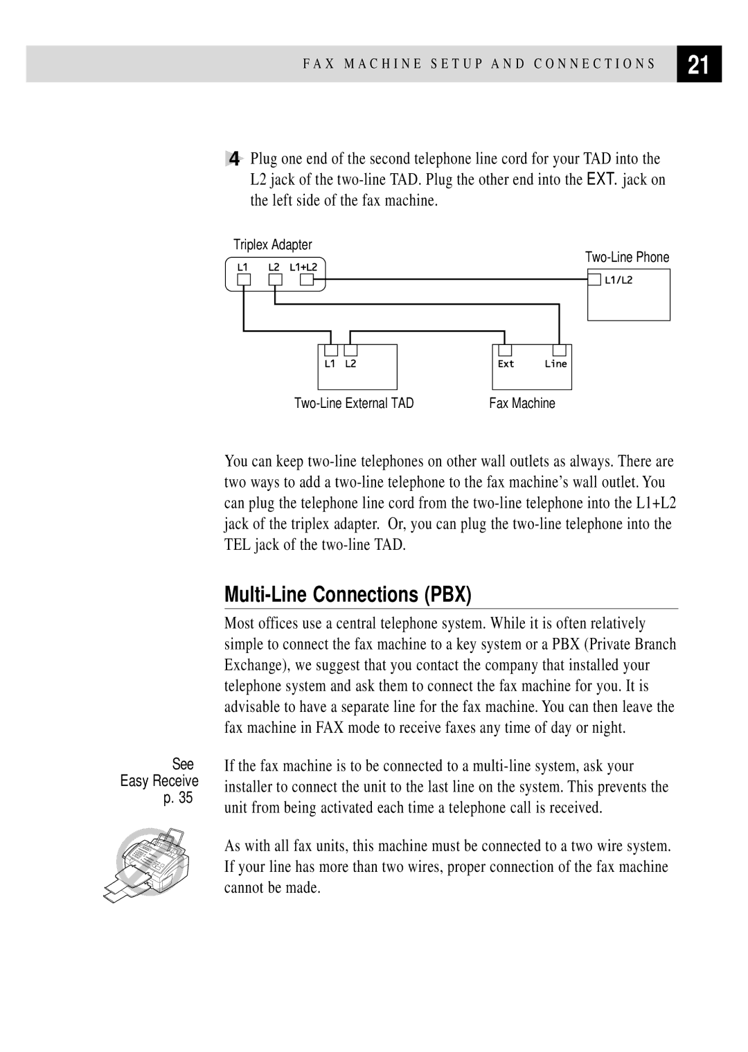 Brother FAX 3750, FAX 2750 manual Multi-Line Connections PBX 