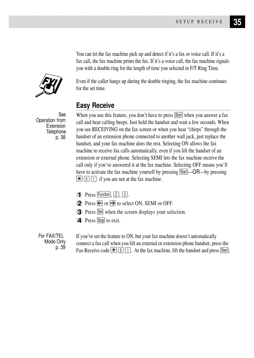 Brother FAX 3750, FAX 2750 manual Easy Receive 