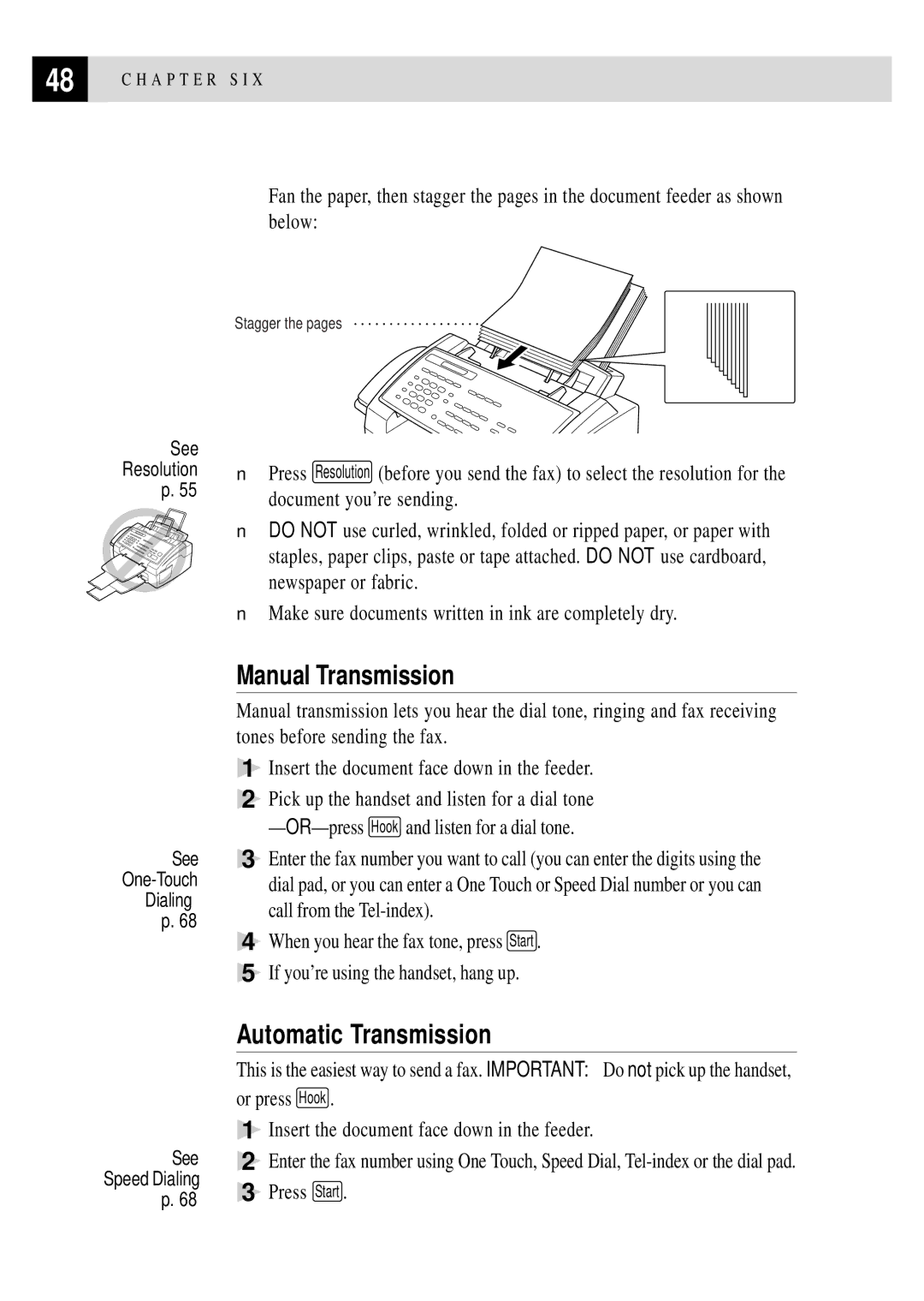 Brother FAX 2750, FAX 3750 manual Manual Transmission, Automatic Transmission 