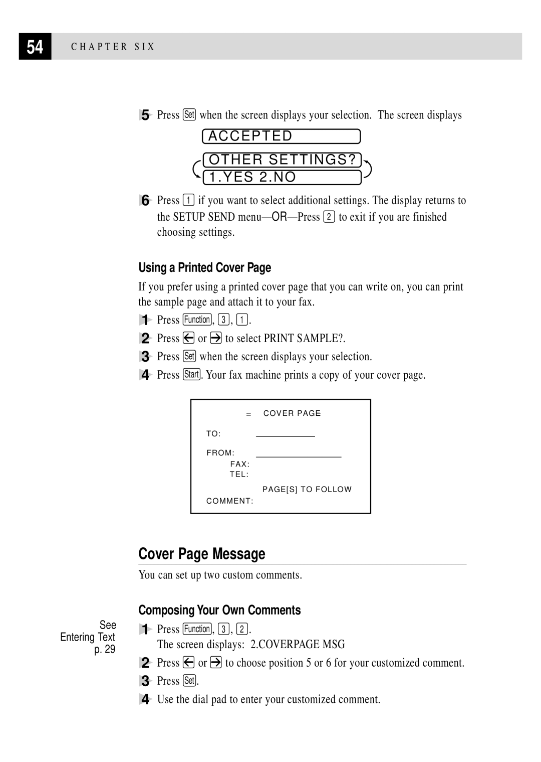 Brother FAX 2750, FAX 3750 manual Cover Page Message, Using a Printed Cover, Composing Your Own Comments 