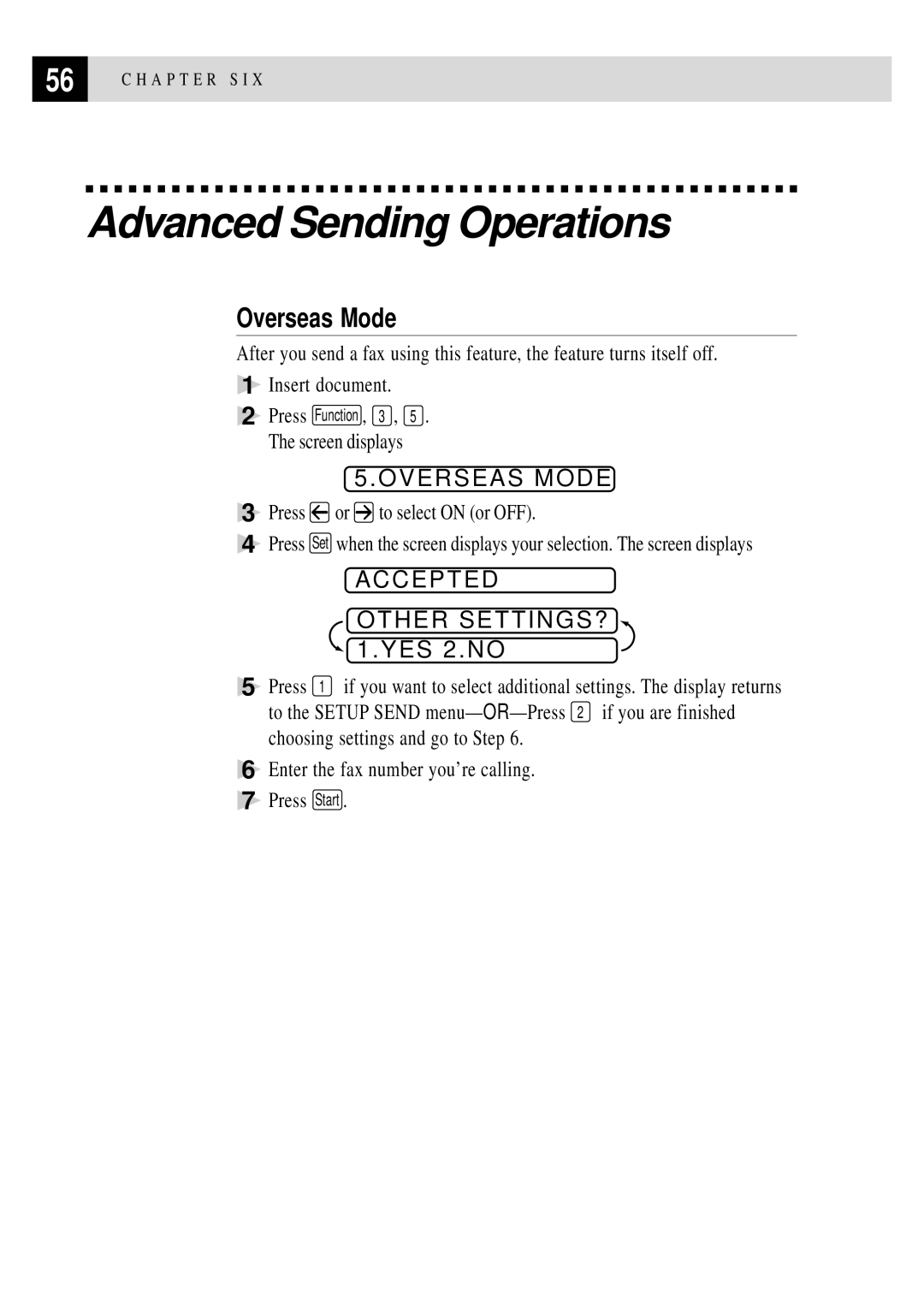 Brother FAX 2750, FAX 3750 manual Advanced Sending Operations, Overseas Mode 