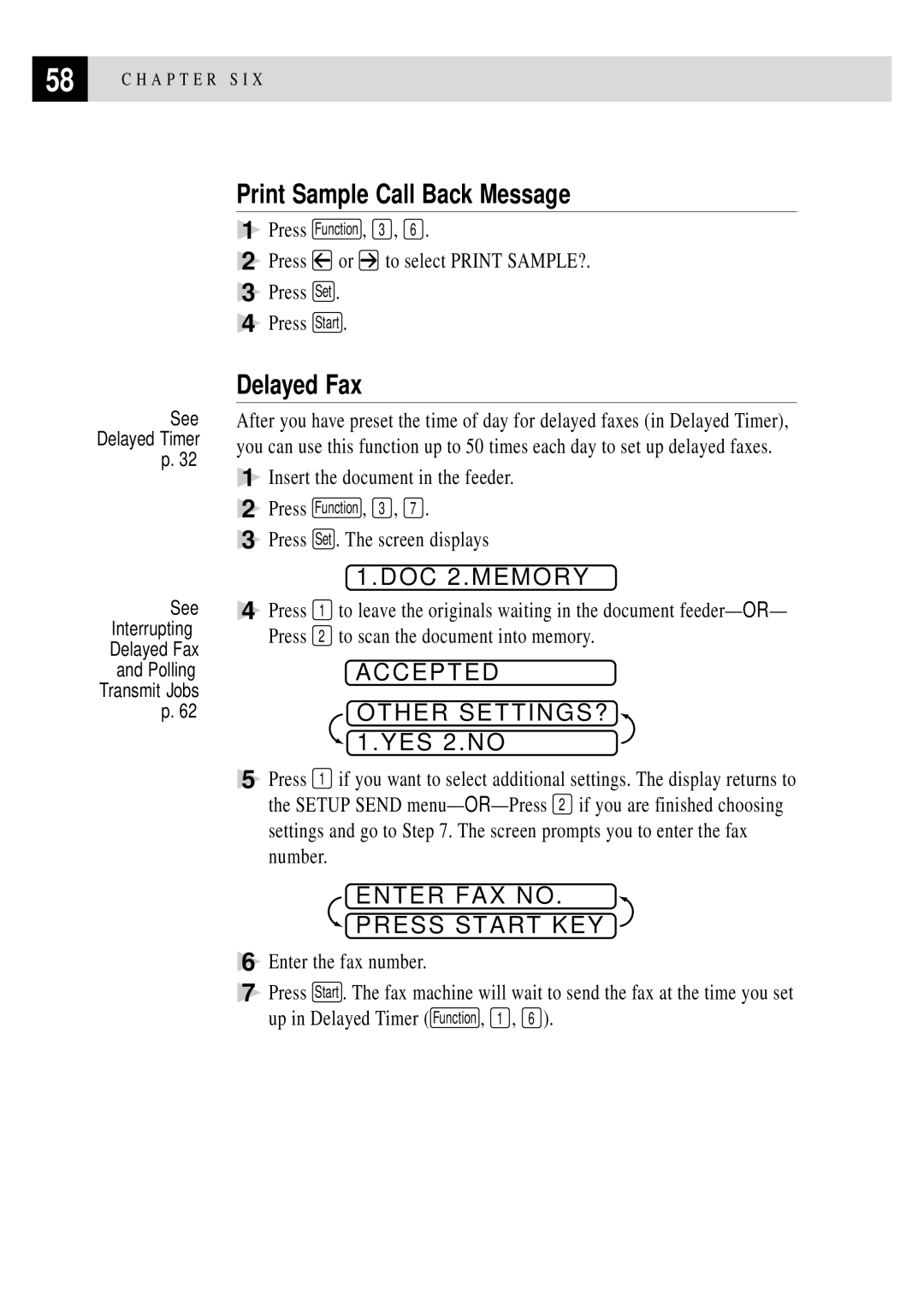 Brother FAX 2750, FAX 3750 manual Print Sample Call Back Message, Delayed Fax, DOC 2.MEMORY 