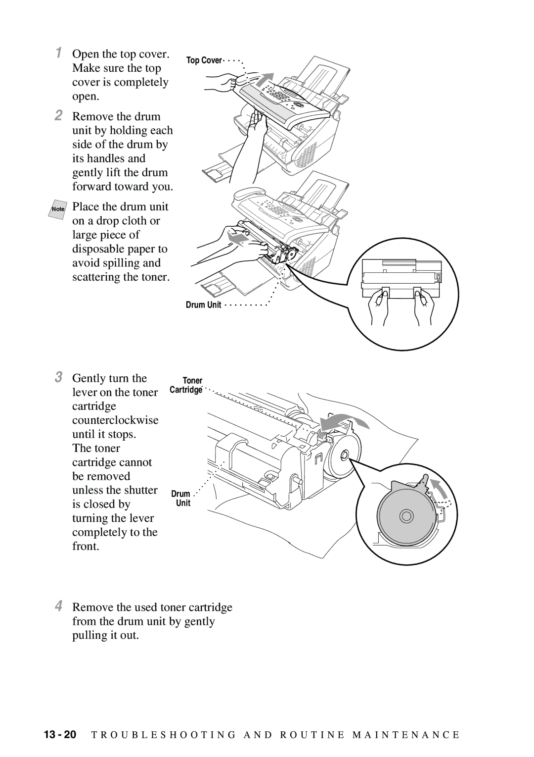 Brother FAX-2900, FAX-3800 owner manual Gently turn 