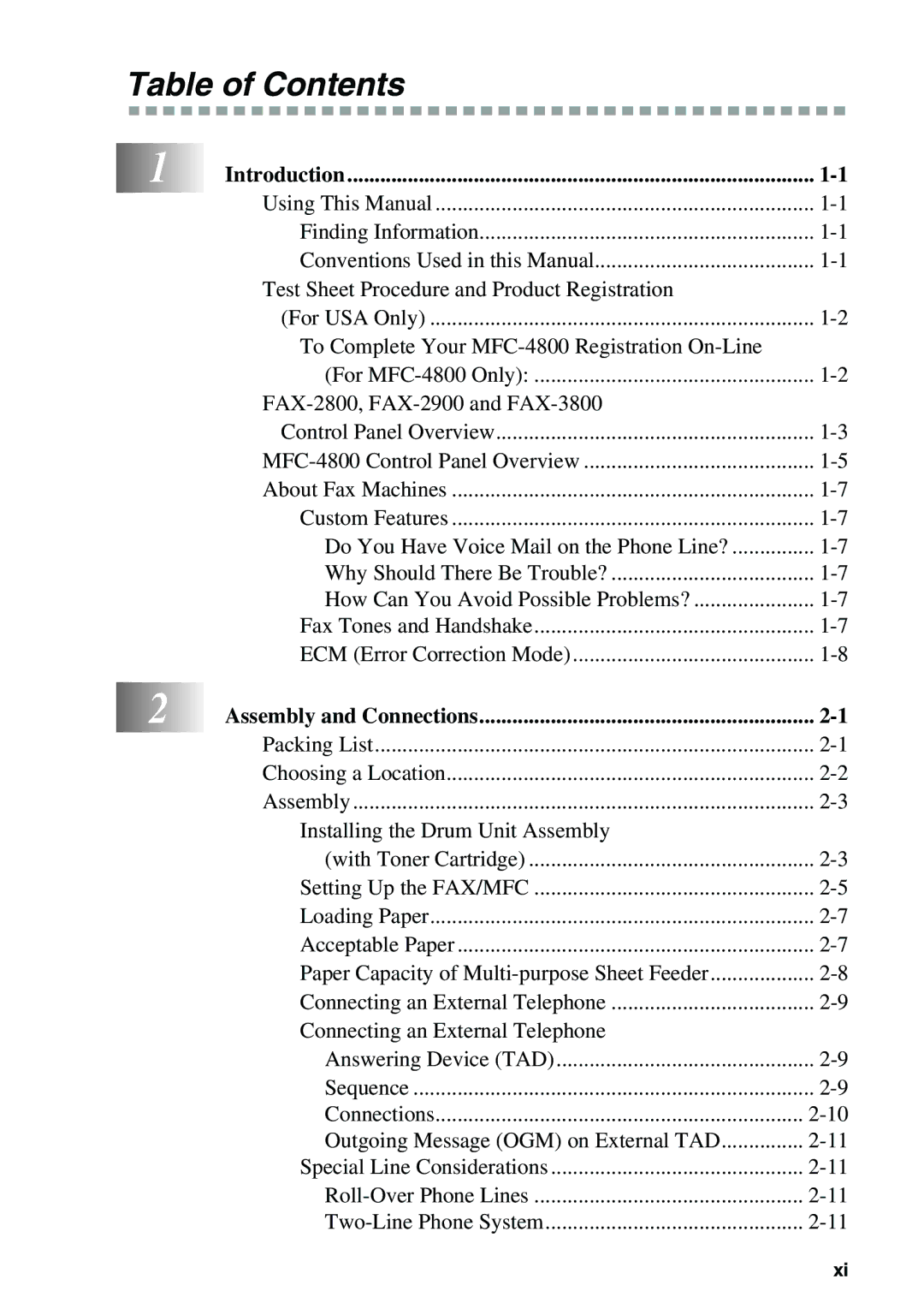 Brother FAX-3800, FAX-2900 owner manual Table of Contents 