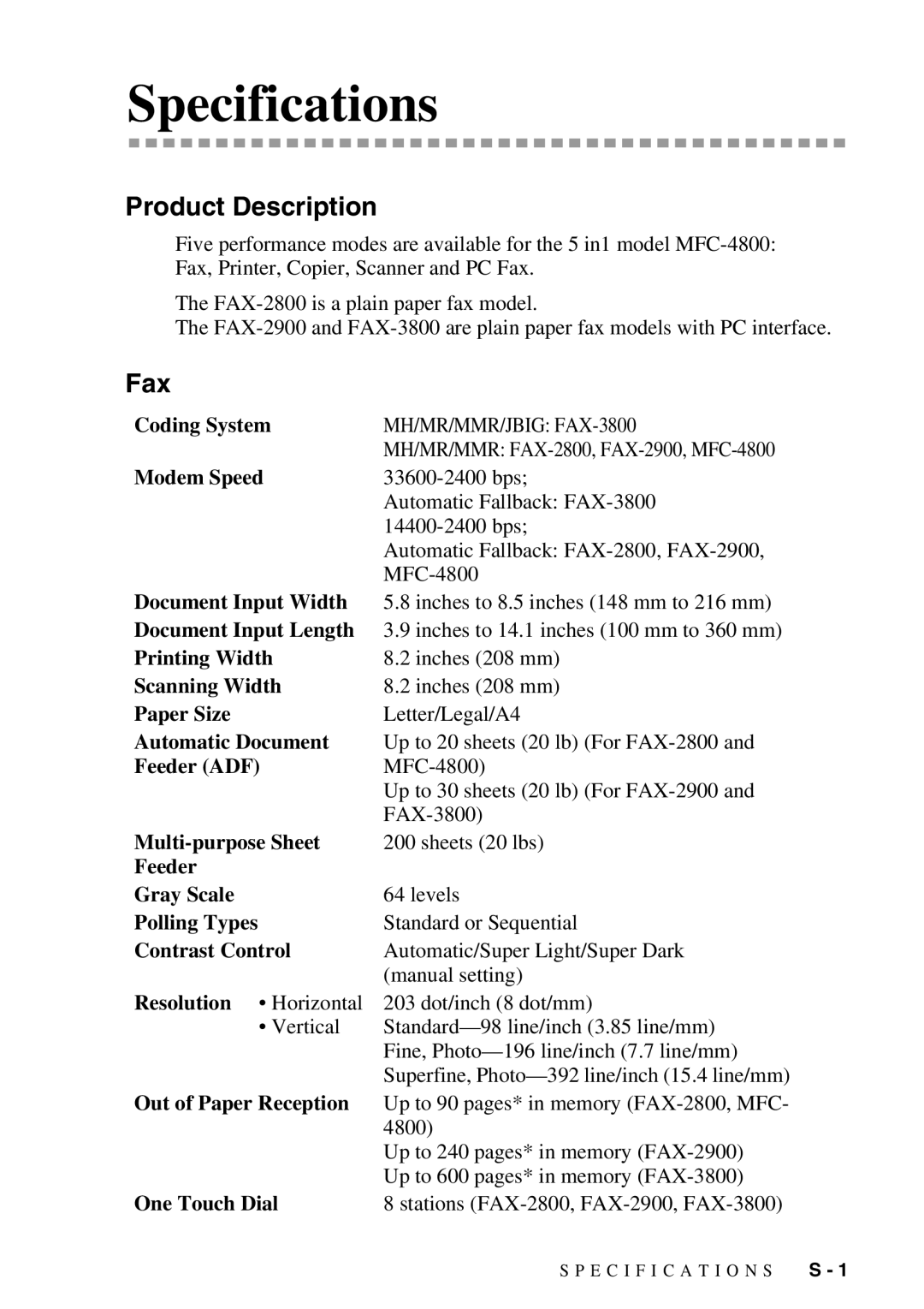 Brother FAX-3800, FAX-2900 owner manual Product Description, Fax 