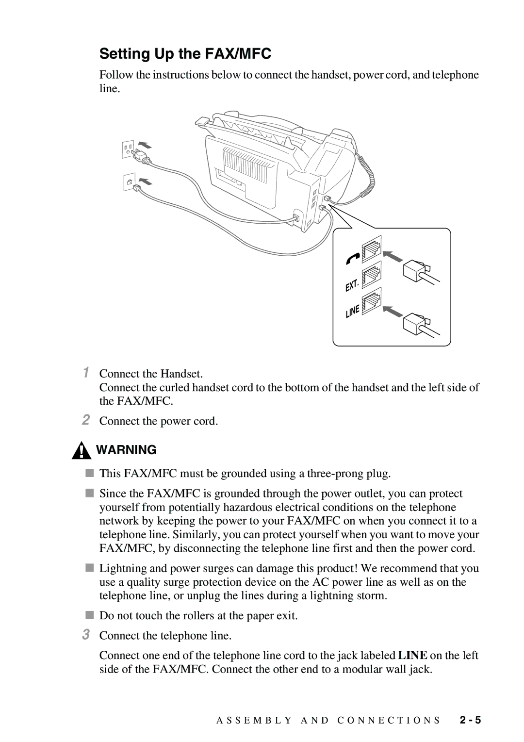 Brother FAX-3800, FAX-2900 owner manual Setting Up the FAX/MFC 