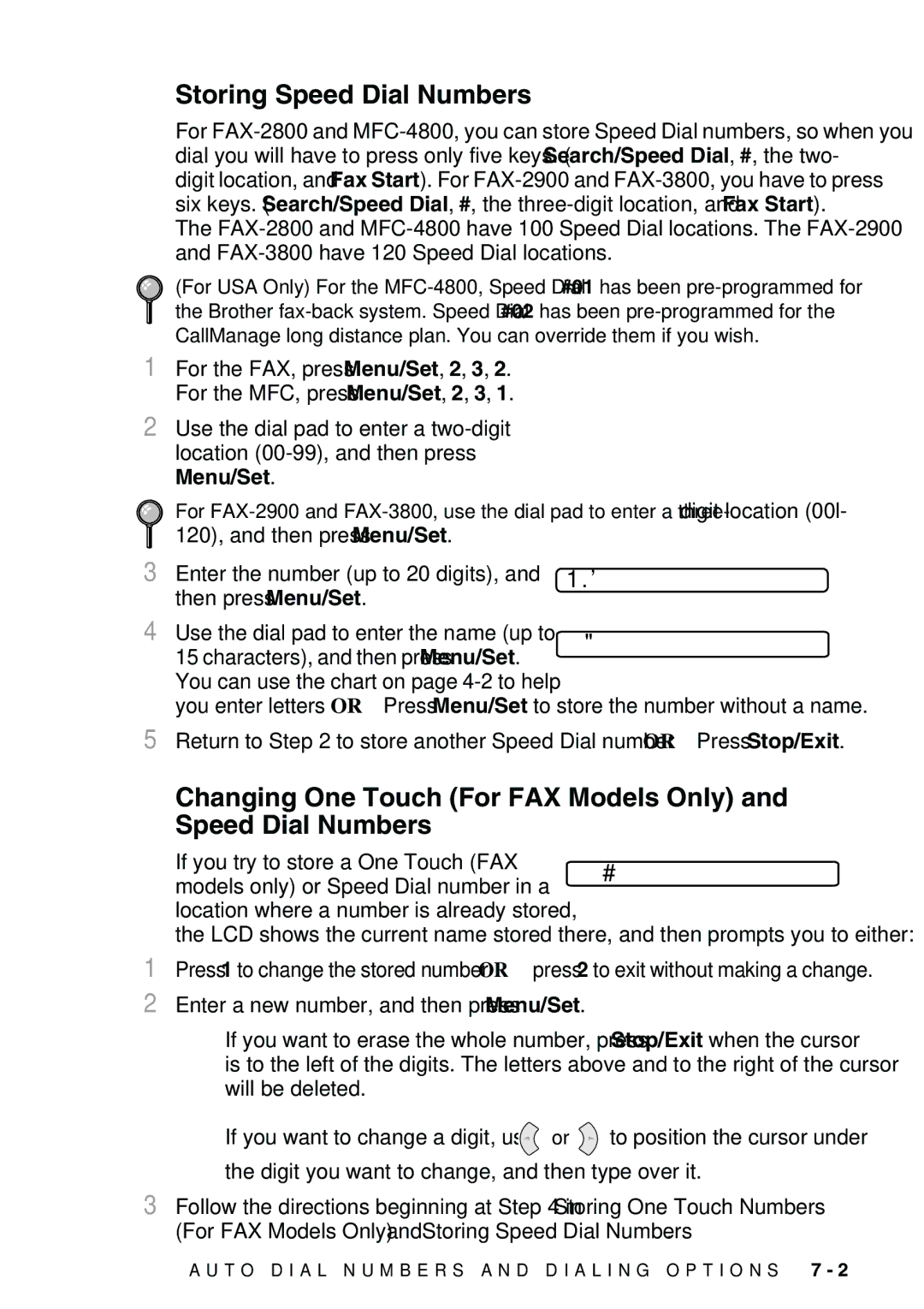 Brother FAX-3800, FAX-2900 owner manual Storing Speed Dial Numbers, Menu/Set 