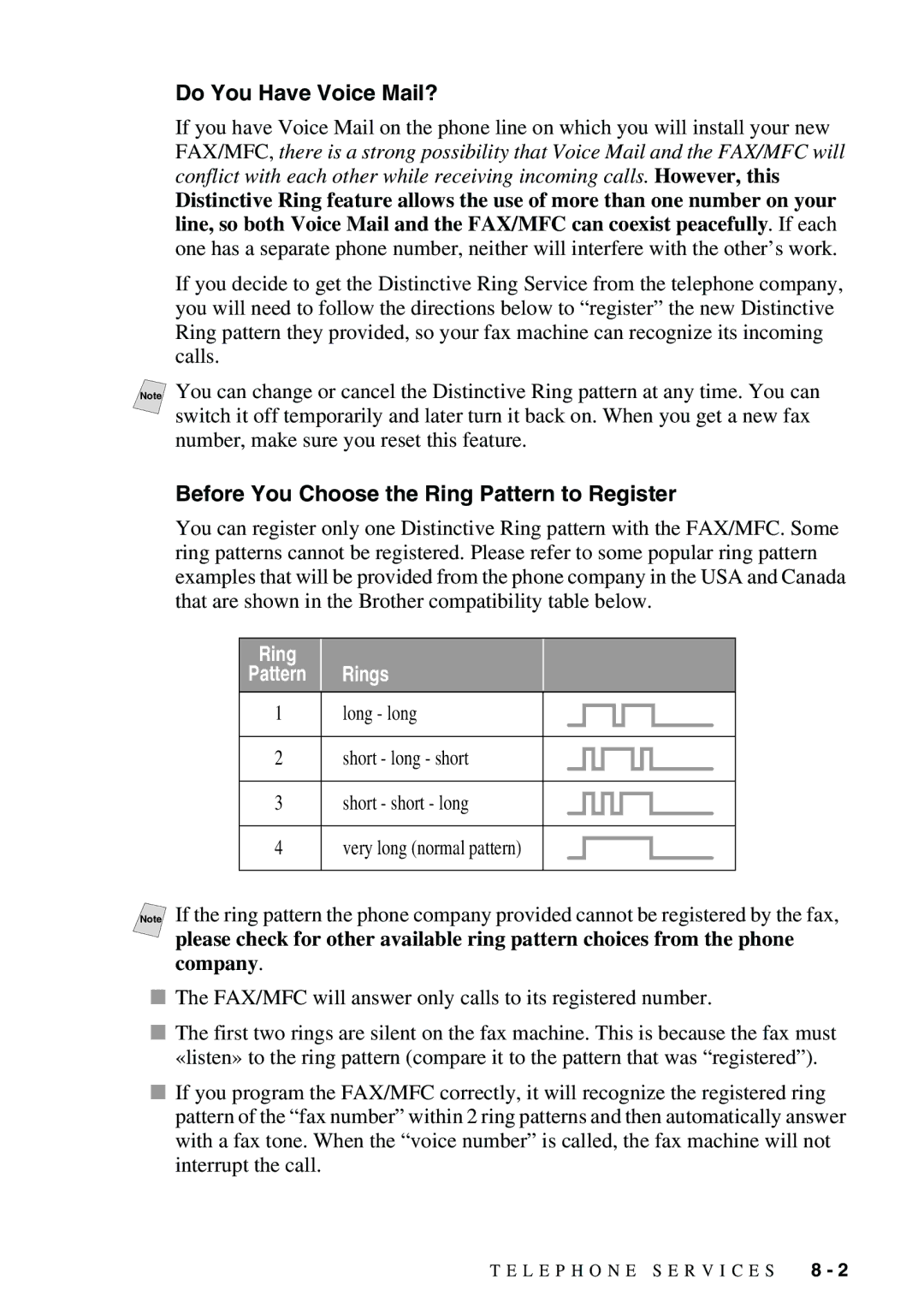 Brother FAX-3800, FAX-2900 owner manual Do You Have Voice Mail?, Before You Choose the Ring Pattern to Register 