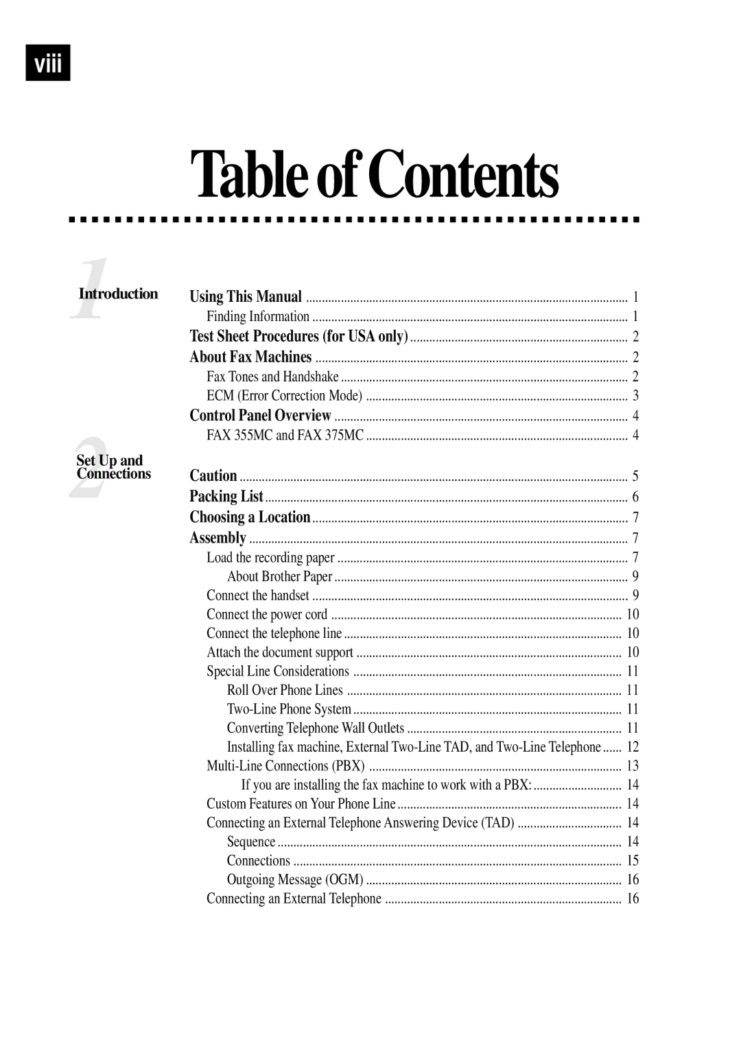 Brother FAX 375MC, FAX 355MC owner manual Table of Contents 