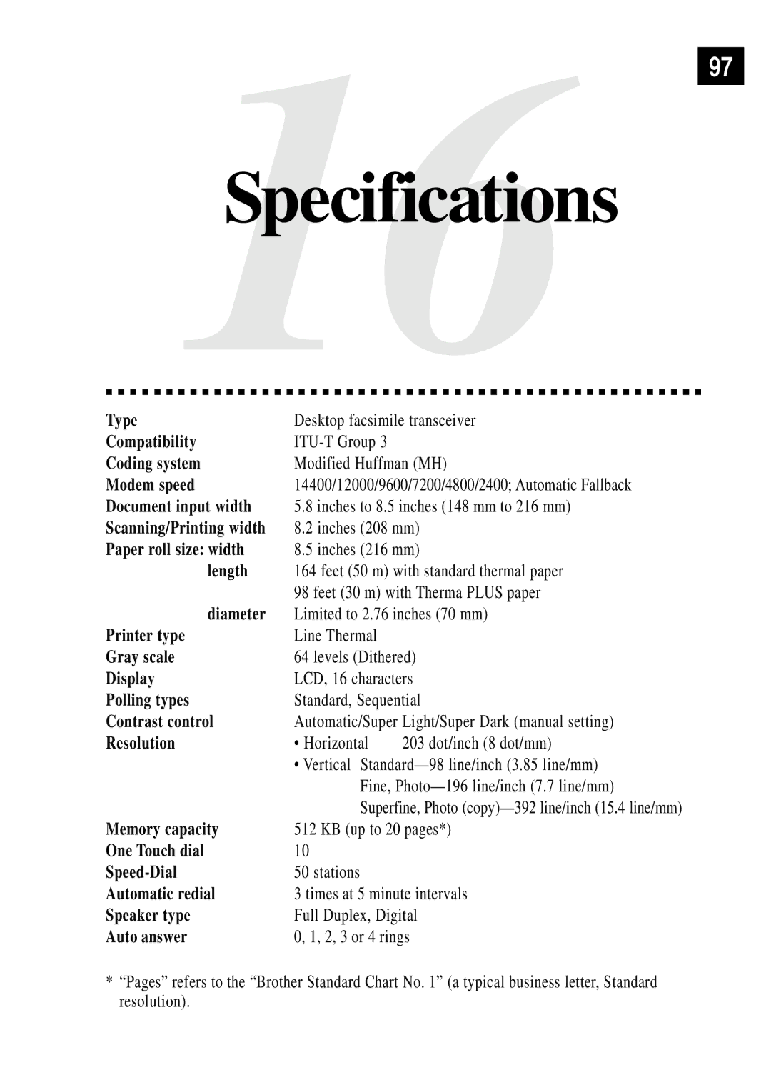 Brother FAX 355MC, FAX 375MC owner manual 16Specifications 