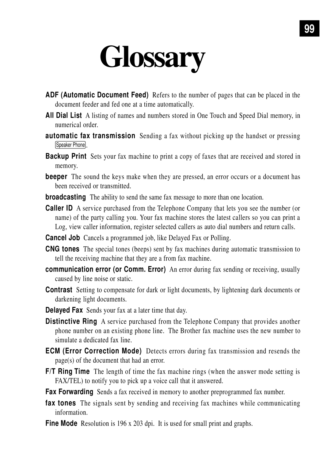 Brother FAX 355MC, FAX 375MC owner manual Glossary 