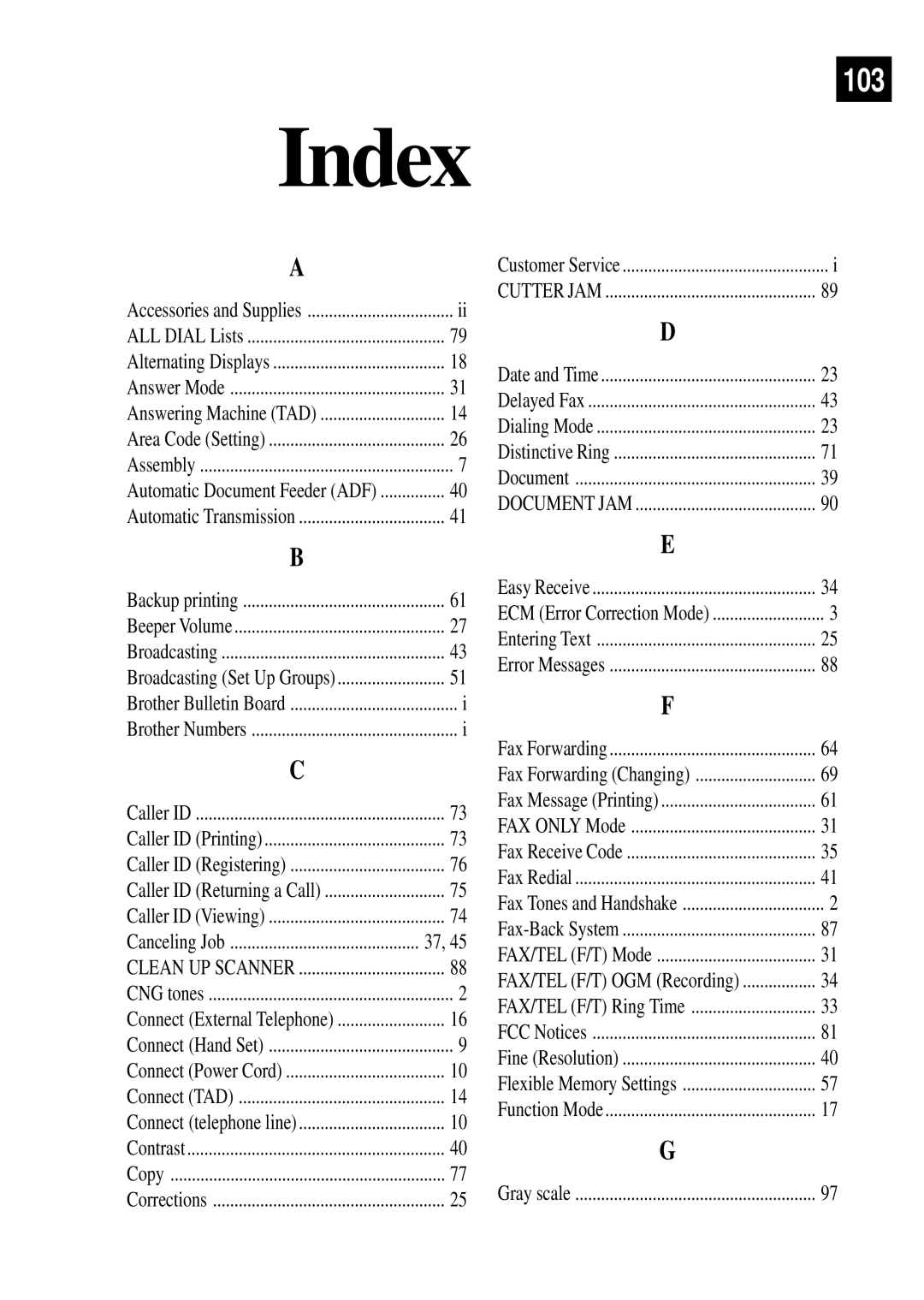 Brother FAX 355MC, FAX 375MC owner manual Index 