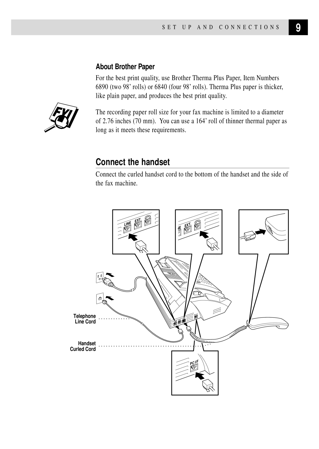 Brother FAX 355MC, FAX 375MC owner manual Connect the handset, About Brother Paper 