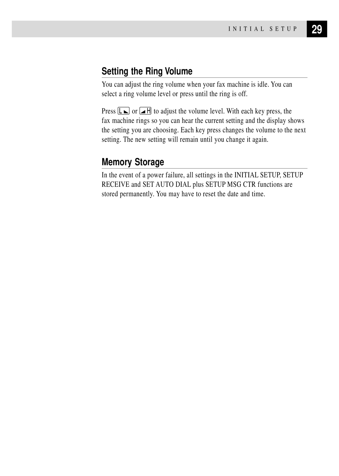 Brother FAX 355MC, FAX 375MC owner manual Setting the Ring Volume, Memory Storage 