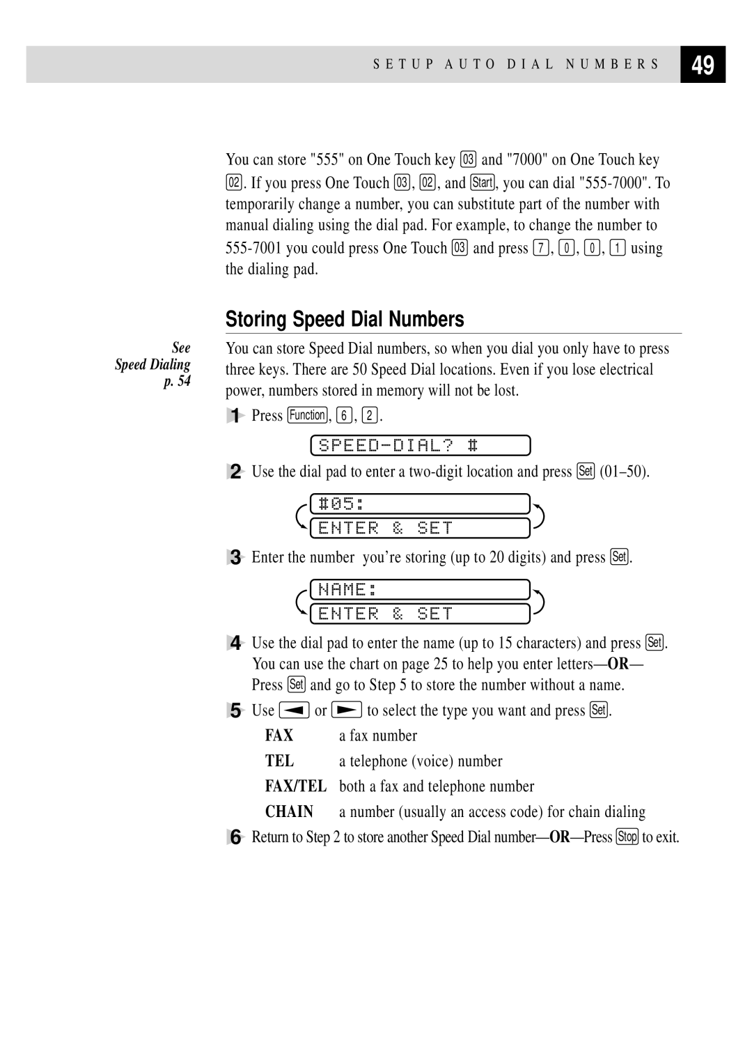 Brother FAX 355MC, FAX 375MC owner manual Storing Speed Dial Numbers, Speed-Dial? #, Name Enter & SET 