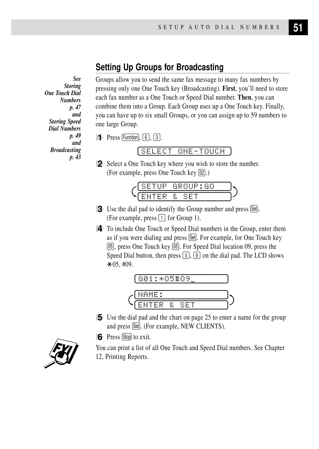 Brother FAX 355MC, FAX 375MC owner manual Setting Up Groups for Broadcasting, Setup Groupgo Enter & SET 